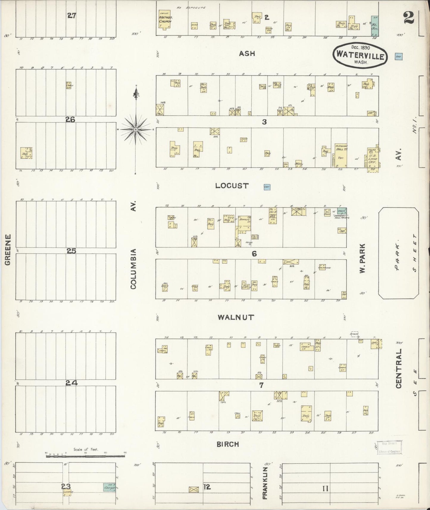 Sanborn Fire Insurance Map from Waterville, Douglas County, Washington (1890), Sheet #0002 - Complete Map Set gallery image, historic Sanborn map, vintage wall art, Washington Washington