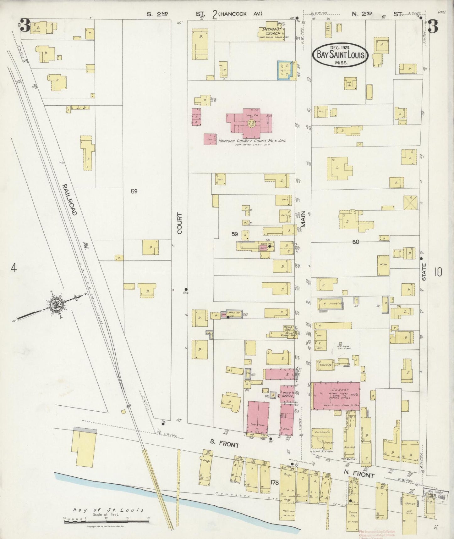 Sanborn Fire Insurance Map from Bay Saint Louis, Hancock County, Mississippi (1924), Sheet #0003 - Historic Sanborn Fire Insurance Map Print, vintage old map wall art, antique decor, genealogy gift, Mississippi Mississippi map