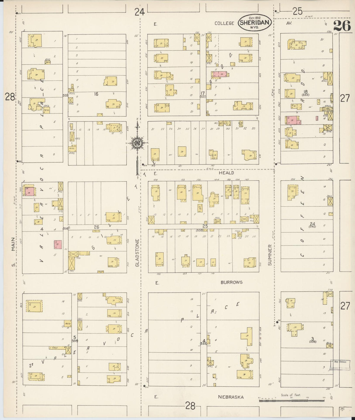 Sanborn Fire Insurance Map from Sheridan, Sheridan County, Wyoming (1912), Sheet #0026 - Historic Sanborn Fire Insurance Map Print, vintage old map wall art, antique decor, genealogy gift, Wyoming Wyoming map