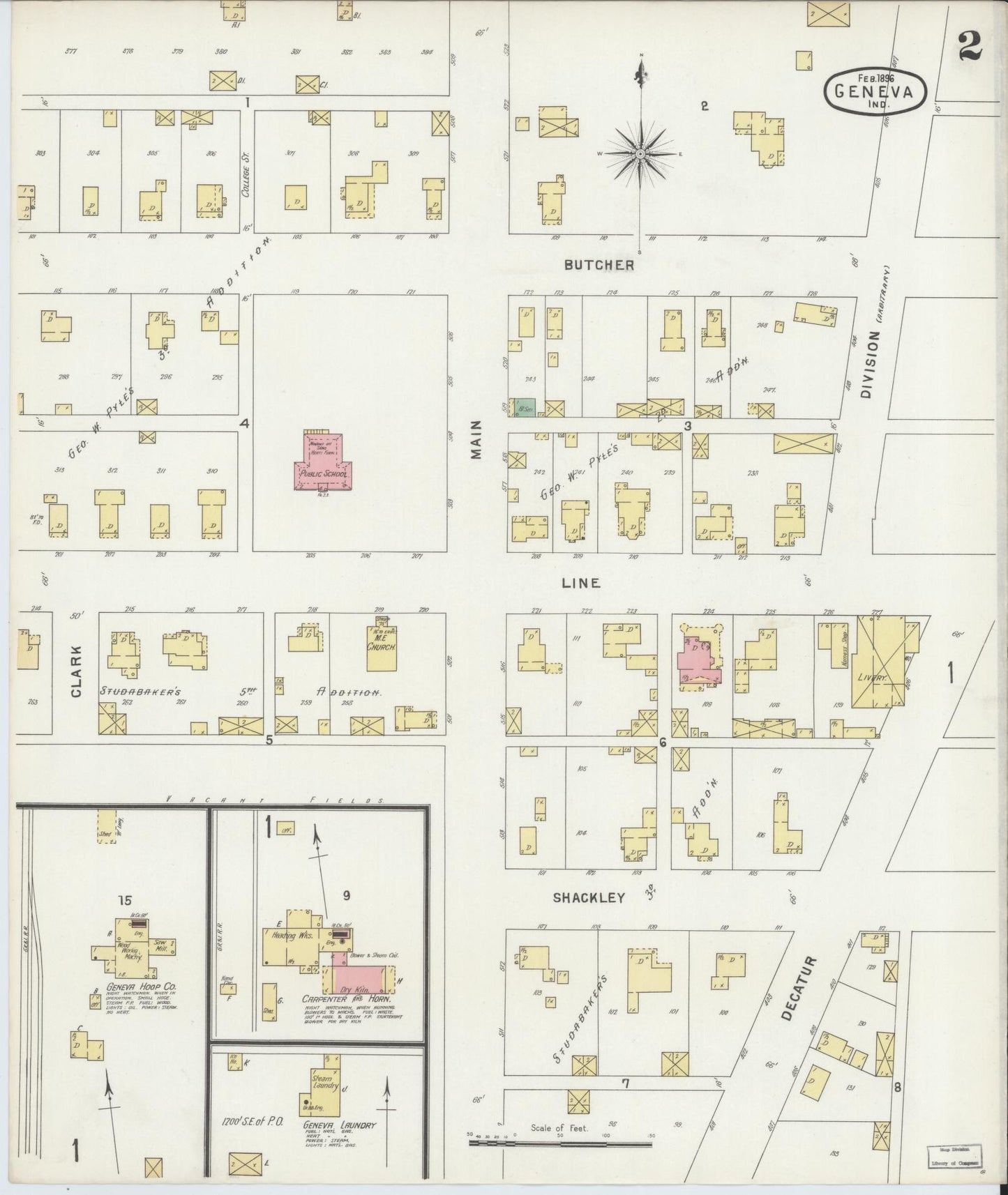 Sanborn Fire Insurance Map from Geneva, Adams County, Indiana (1896), Sheet #0002 - Complete Map Set gallery image, historic Sanborn map, vintage wall art, Indiana Indiana
