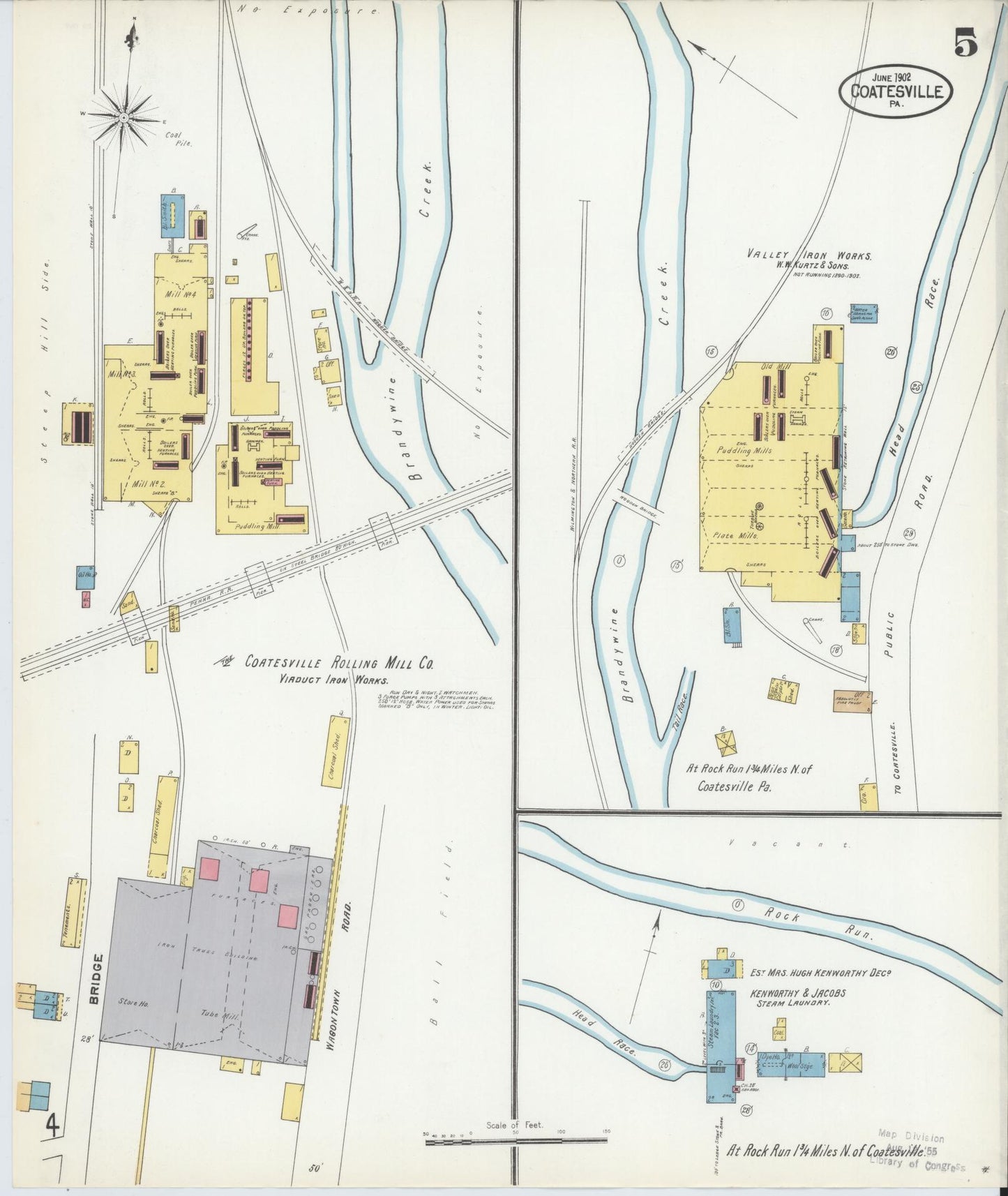 Sanborn Fire Insurance Map from Coatesville, Chester County, Pennsylvania (1902), Sheet #0005 - Historic Sanborn Fire Insurance Map Print, vintage old map wall art, antique decor, genealogy gift, Pennsylvania Pennsylvania map