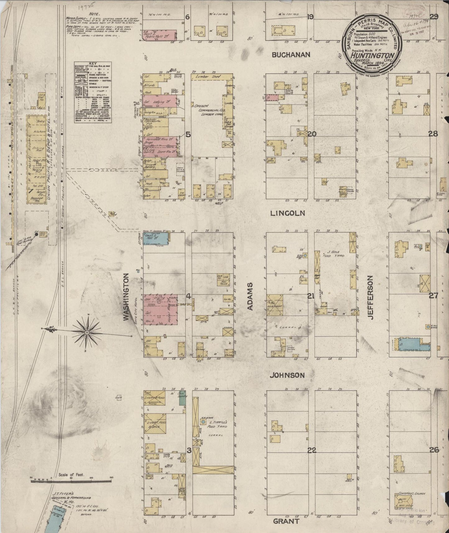 Sanborn Fire Insurance Map from Huntington, Baker County, Oregon (1894), Sheet #0001 - Historic Sanborn Fire Insurance Map Print, vintage old map wall art, antique decor, genealogy gift, Oregon Oregon map