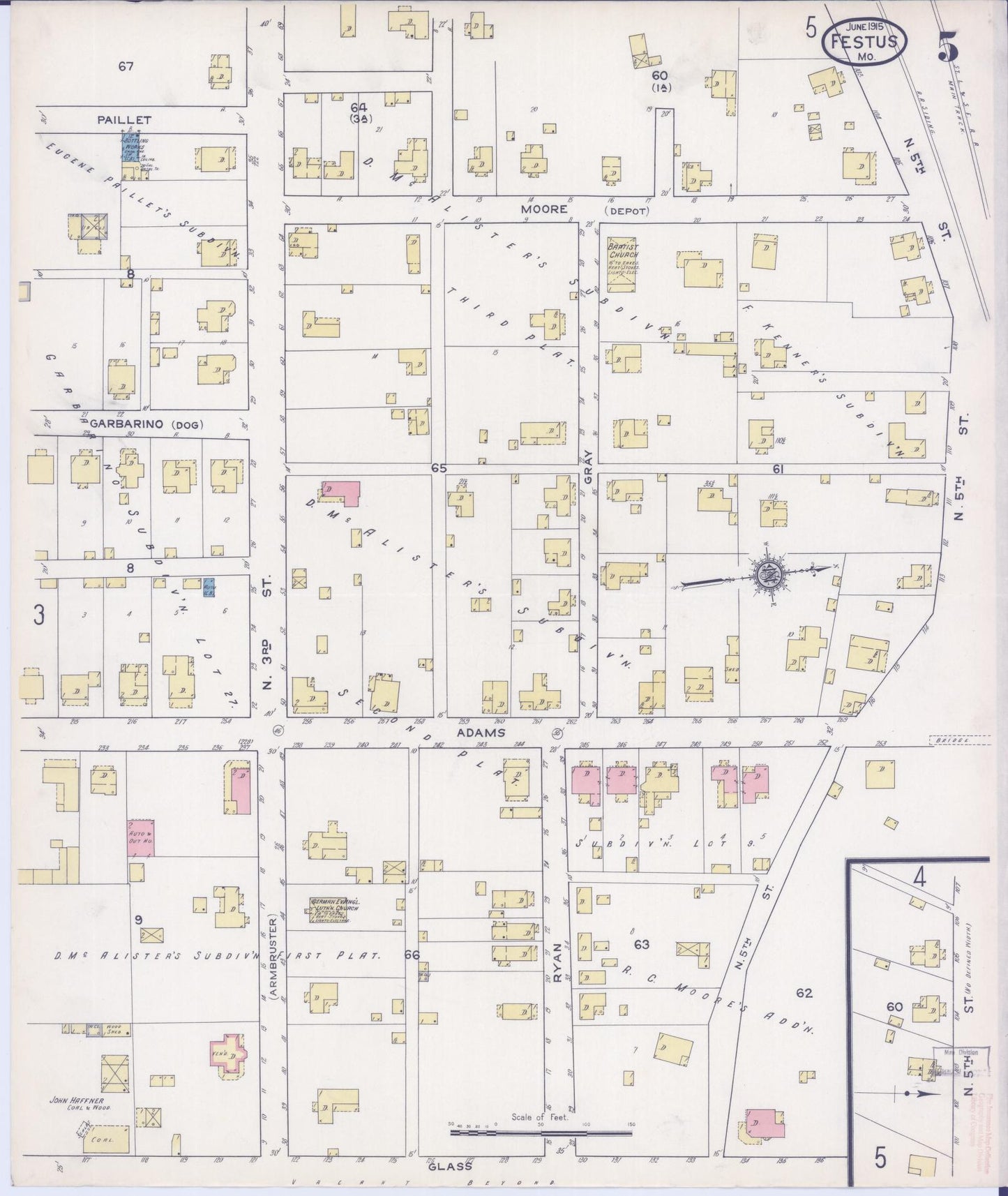 Sanborn Fire Insurance Map from Festus, Jefferson County, Missouri (1915), Sheet #0005 - Historic Sanborn Fire Insurance Map Print, vintage old map wall art, antique decor, genealogy gift, Missouri Missouri map