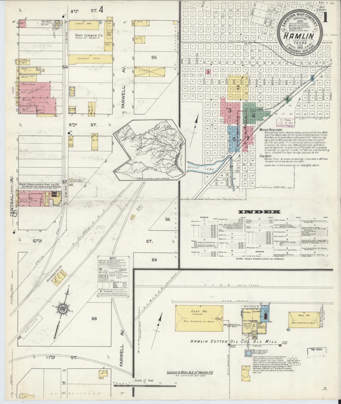 Sanborn Fire Insurance Map from Hamlin, Jones County, Texas. (1913) – Historic Sanborn Fire Insurance Map Print