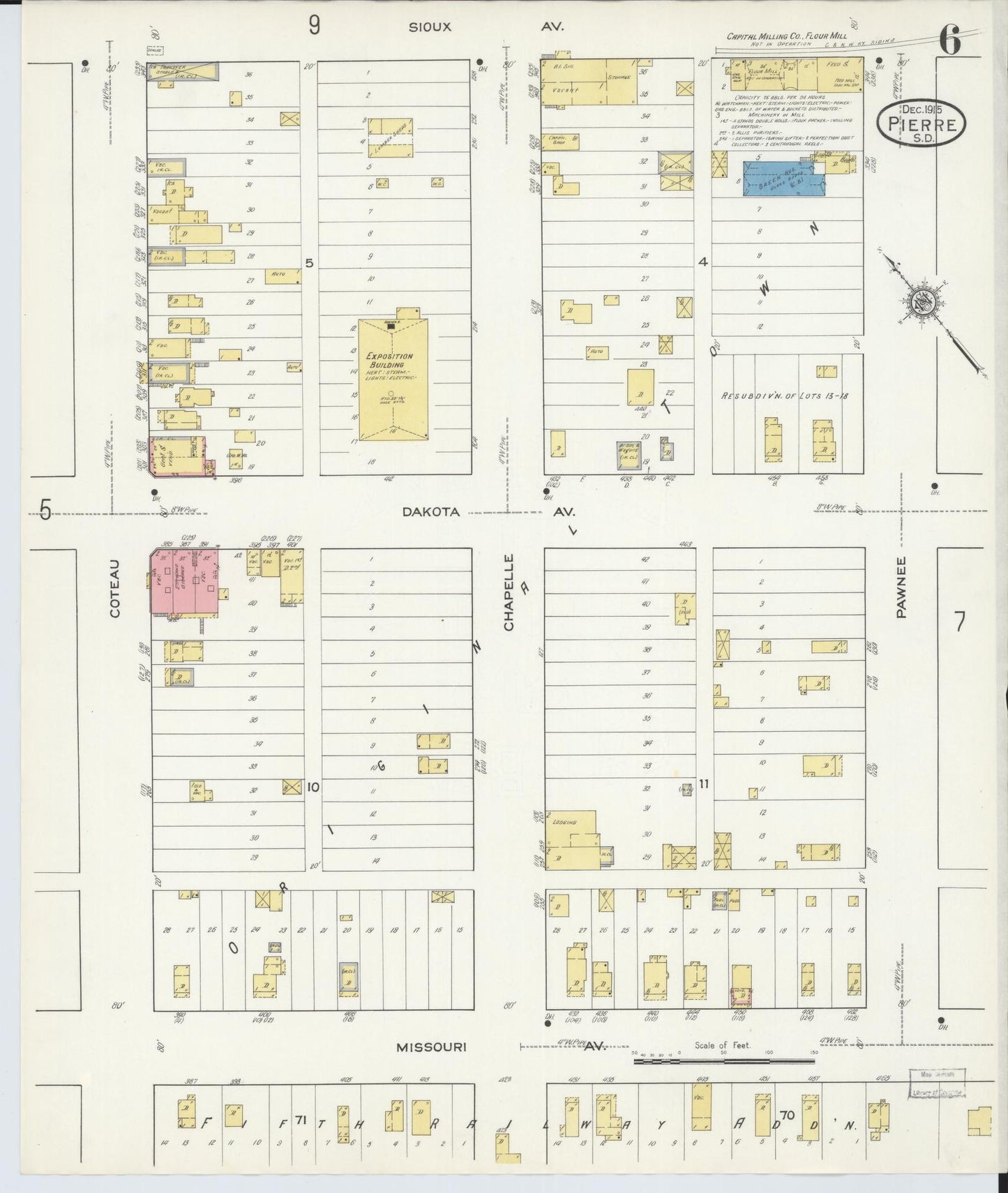 Sanborn Fire Insurance Map from Pierre, Hughes County, South Dakota (1915), Sheet #0006 - Historic Sanborn Fire Insurance Map Print, vintage old map wall art, antique decor, genealogy gift, South Dakota South Dakota map