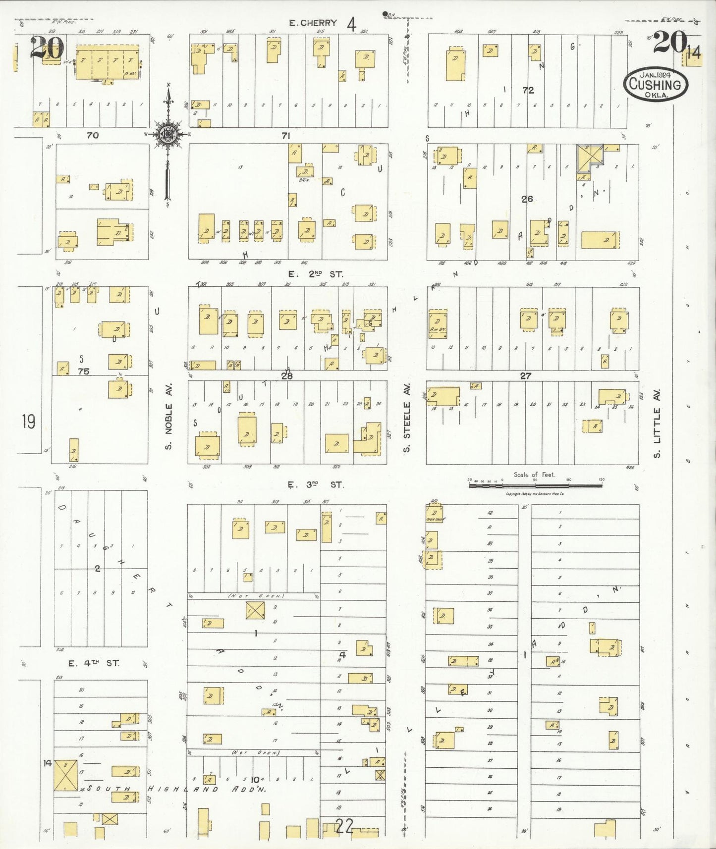 Sanborn Fire Insurance Map from Cushing, Payne County, Oklahoma (1924), Sheet #0020 - Historic Sanborn Fire Insurance Map Print, vintage old map wall art, antique decor, genealogy gift, Oklahoma Oklahoma map