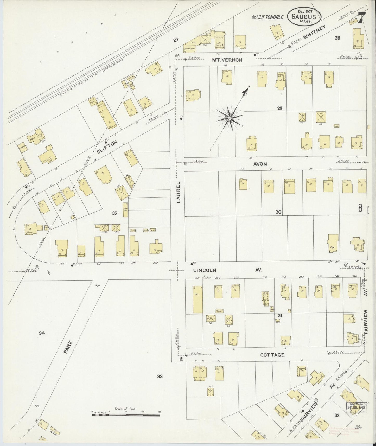 Sanborn Fire Insurance Map from Saugus, Essex County, Massachusetts (1907), Sheet #0007 - Historic Sanborn Fire Insurance Map Print, vintage old map wall art, antique decor, genealogy gift, Massachusetts Massachusetts map