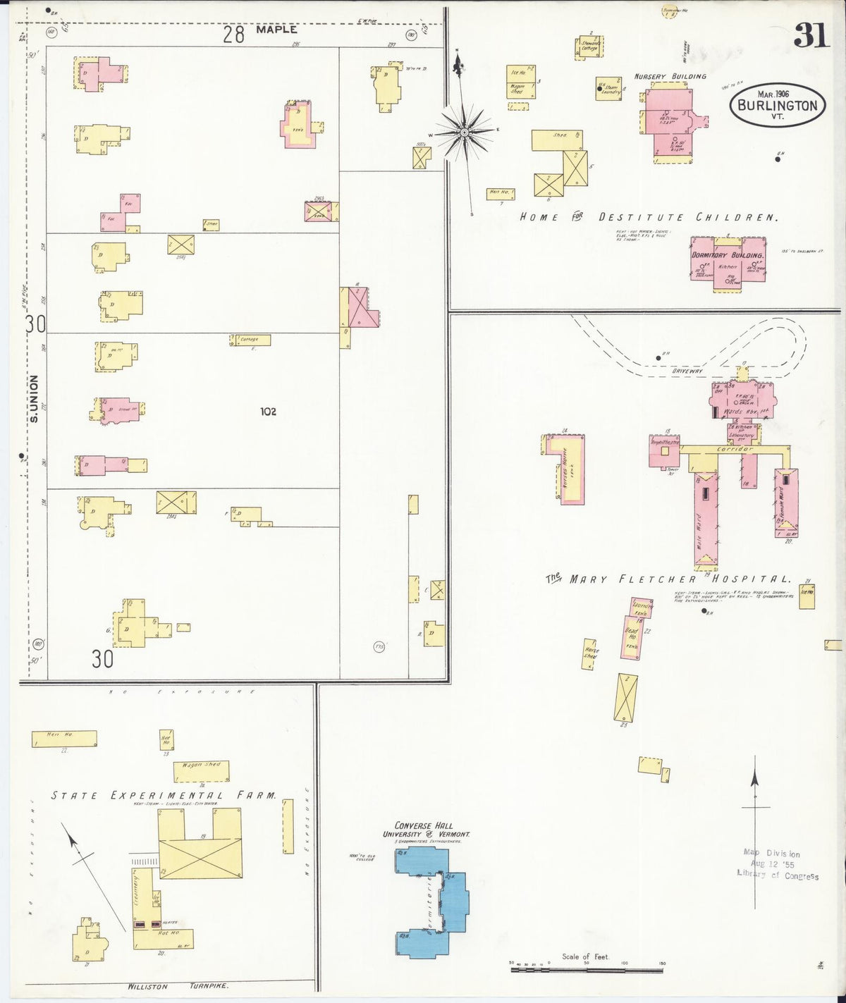 Sanborn Fire Insurance Map from Burlington, Chittenden County, Vermont (1906), Sheet #0031 - Historic Sanborn Fire Insurance Map Print, vintage old map wall art, antique decor, genealogy gift, Vermont Vermont map