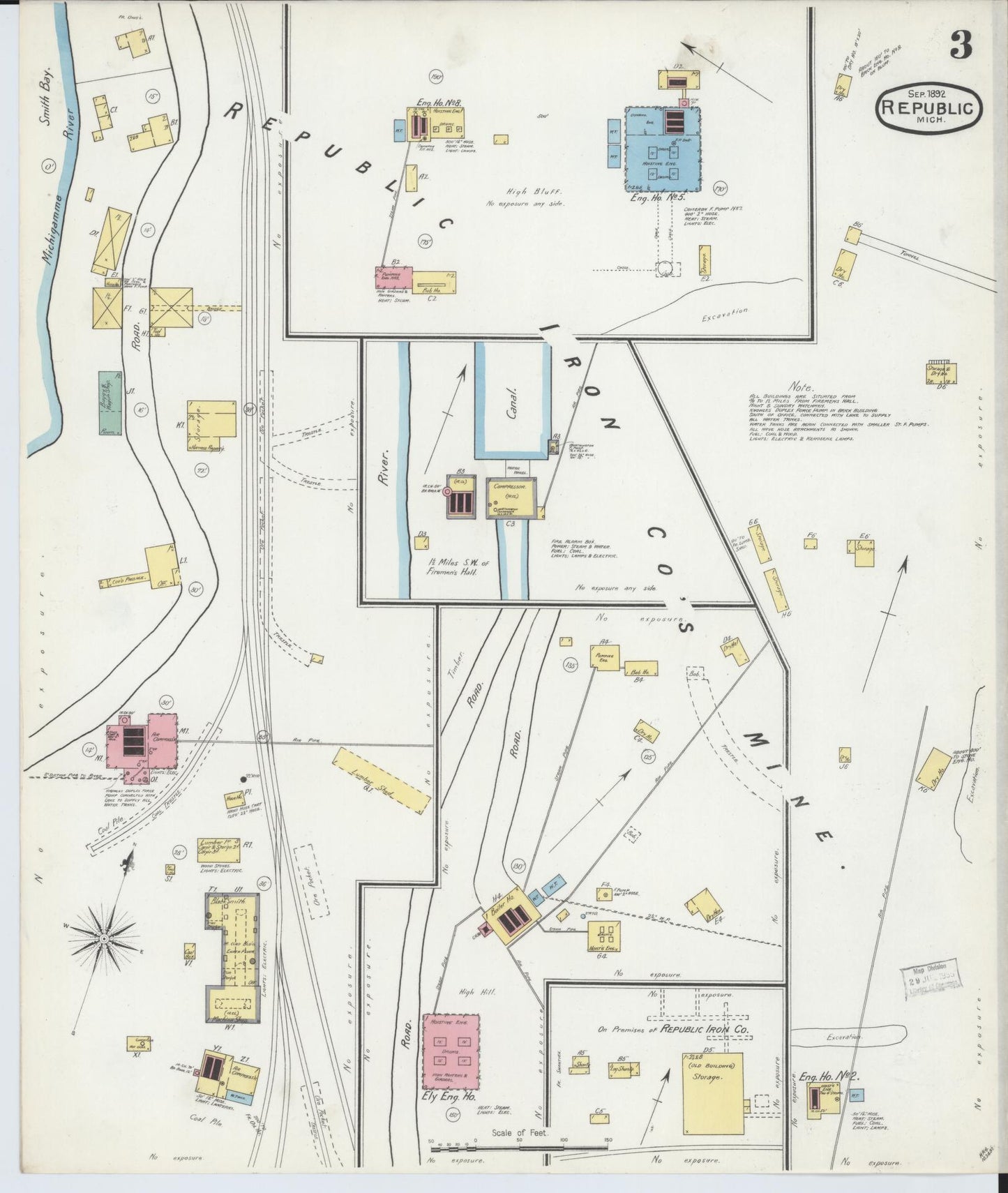 Sanborn Fire Insurance Map from Republic, Marquette County, Michigan (1892), Sheet #0003 - Complete Map Set gallery image, historic Sanborn map, vintage wall art, Michigan Michigan