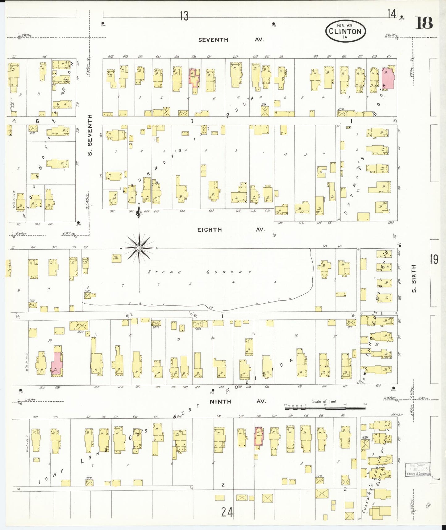 Sanborn Fire Insurance Map from Clinton, Clinton County, Iowa (1909), Sheet #0018 - Historic Sanborn Fire Insurance Map Print, vintage old map wall art