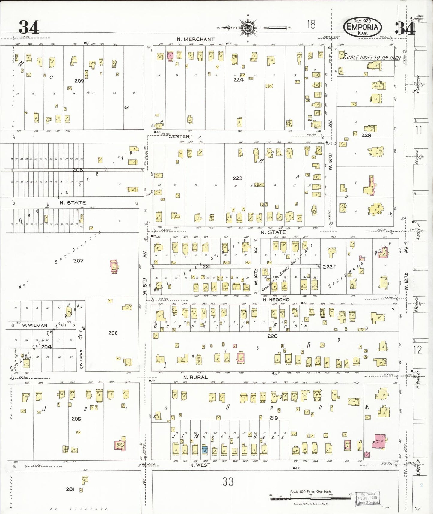 Sanborn Fire Insurance Map from Emporia, Lyon County, Kansas (1923), Sheet #0034 - Historic Sanborn Fire Insurance Map Print, vintage old map wall art, antique decor, genealogy gift, Kansas Kansas map