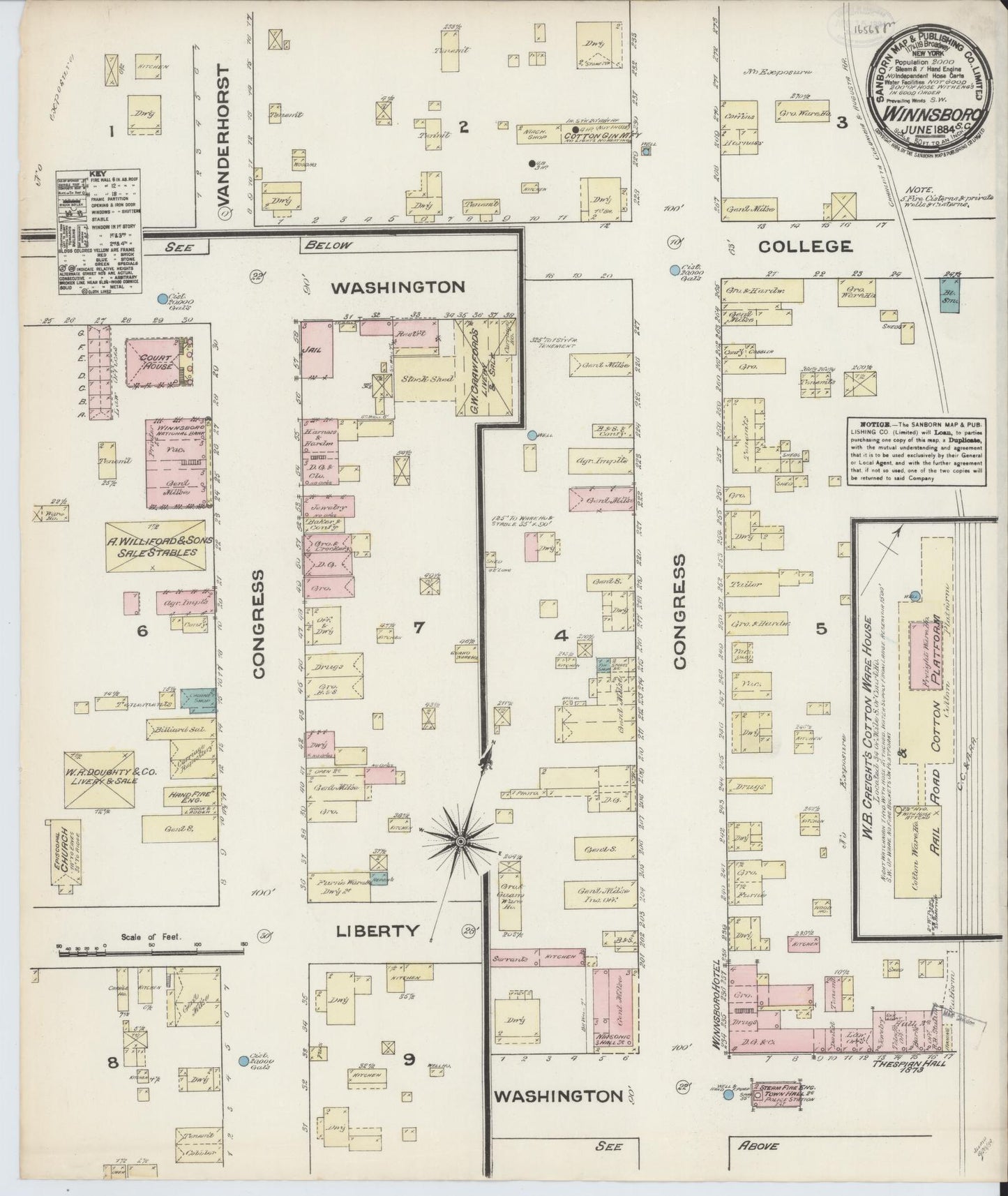Sanborn Fire Insurance Map from Winnsboro, Fairfield County, South Carolina (1884), Sheet #0001 - Historic Sanborn Fire Insurance Map Print, vintage old map wall art, antique decor, genealogy gift, South Carolina South Carolina map