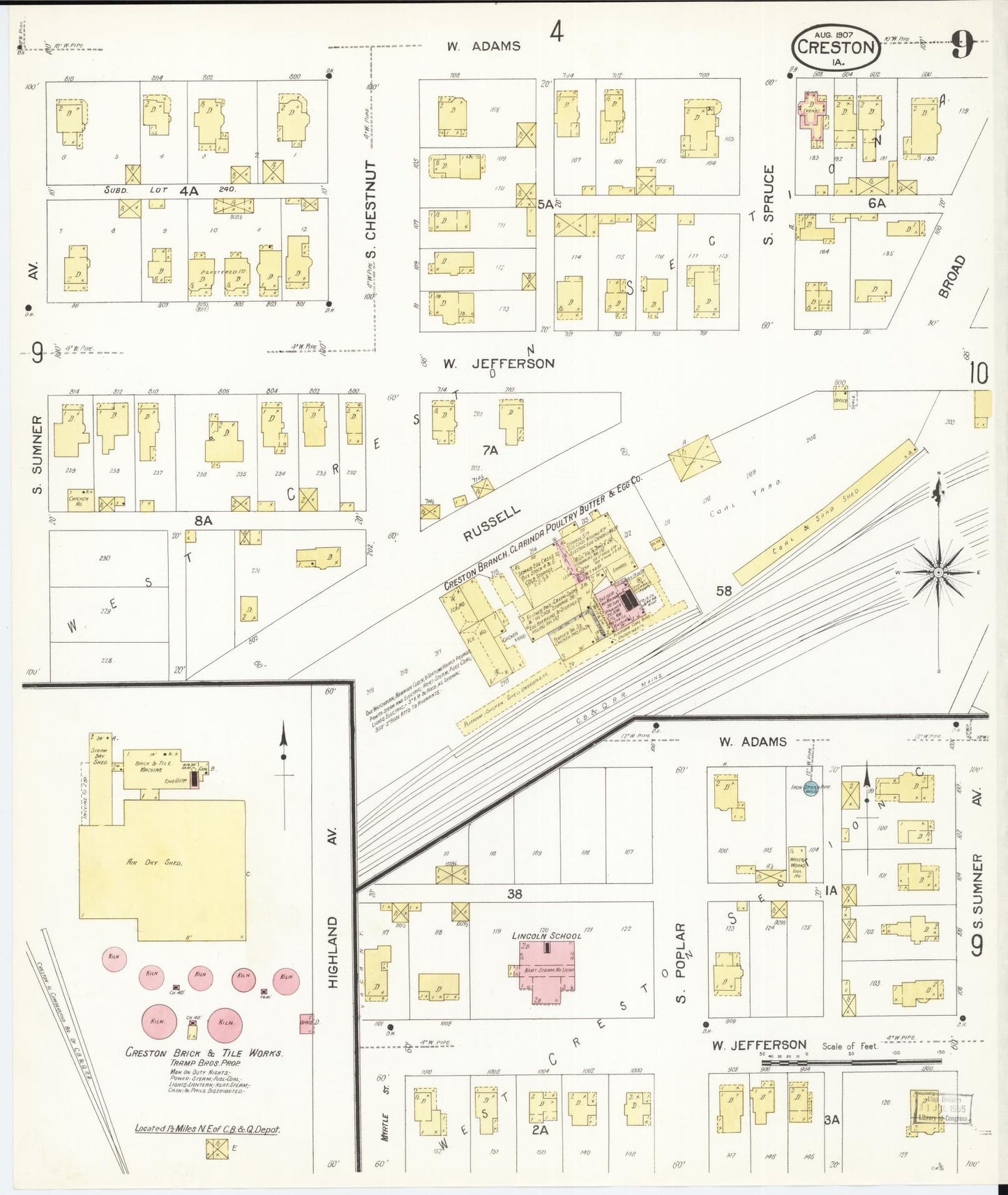 Sanborn Fire Insurance Map from Creston, Union County, Iowa (1907), Sheet #0009 - Historic Sanborn Fire Insurance Map Print, vintage old map wall art
