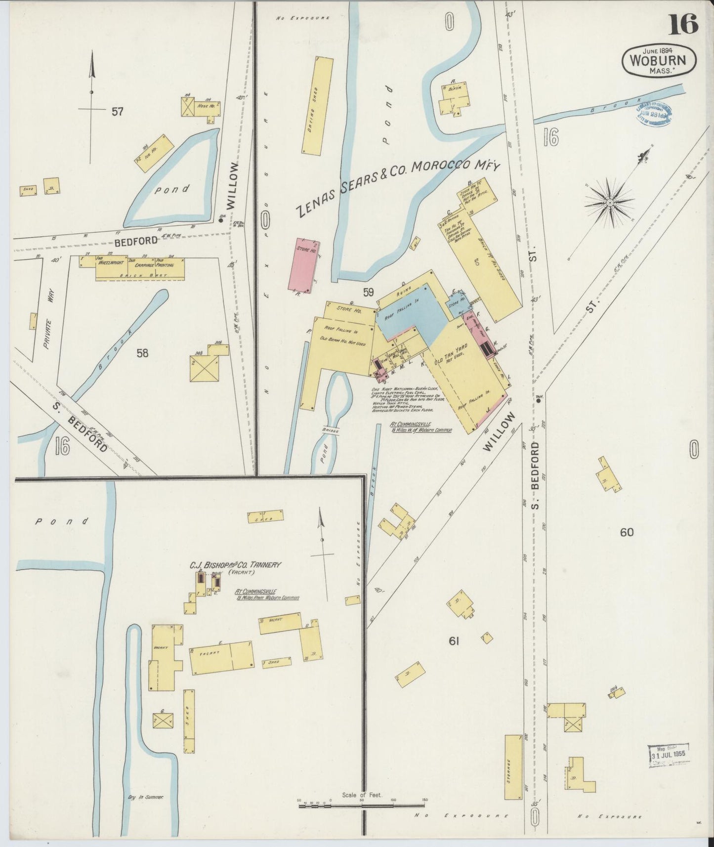 Sanborn Fire Insurance Map from Woburn, Middlesex County, Massachusetts (1894), Sheet #0016 - Historic Sanborn Fire Insurance Map Print, vintage old map wall art, antique decor, genealogy gift, Massachusetts Massachusetts map