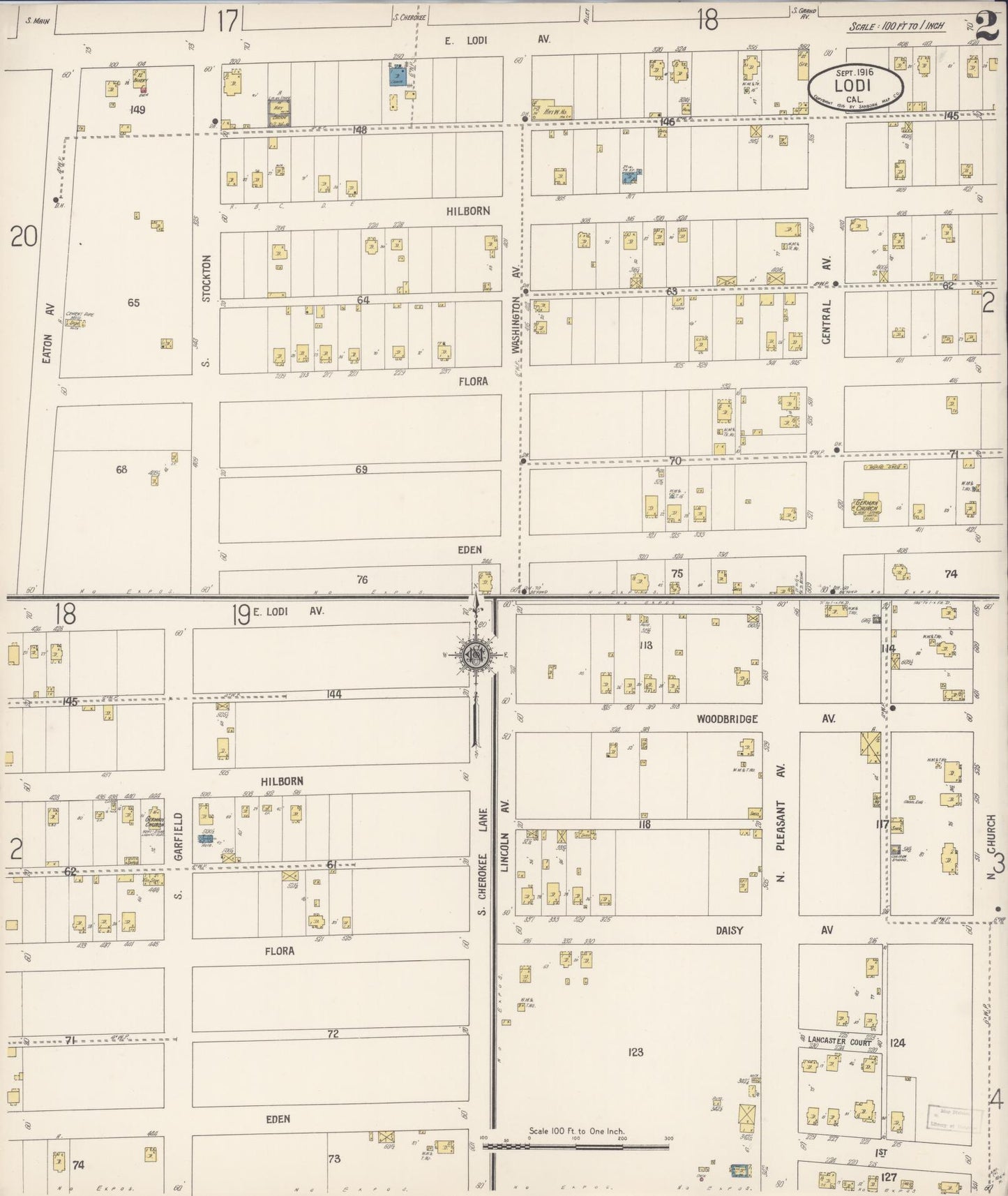 Sanborn Fire Insurance Map from Lodi, San Joaquin County, California (1916), Sheet #0002 - Historic Sanborn Fire Insurance Map Print, vintage old map wall art, antique decor, genealogy gift, California California map