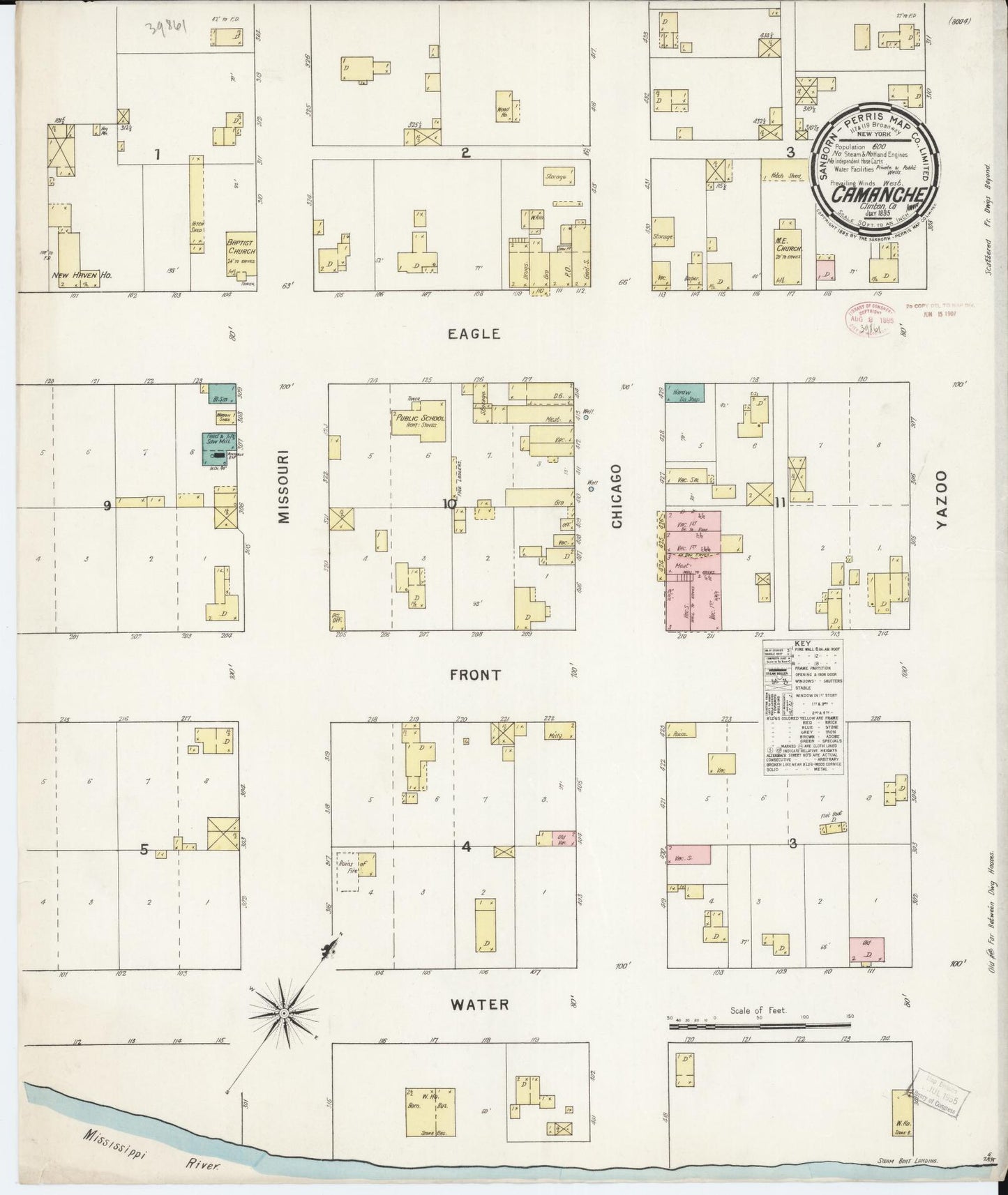 Sanborn Fire Insurance Map from Camanche, Clinton County, Iowa (1895), Sheet #0001 - Historic Sanborn Fire Insurance Map Print, vintage old map wall art
