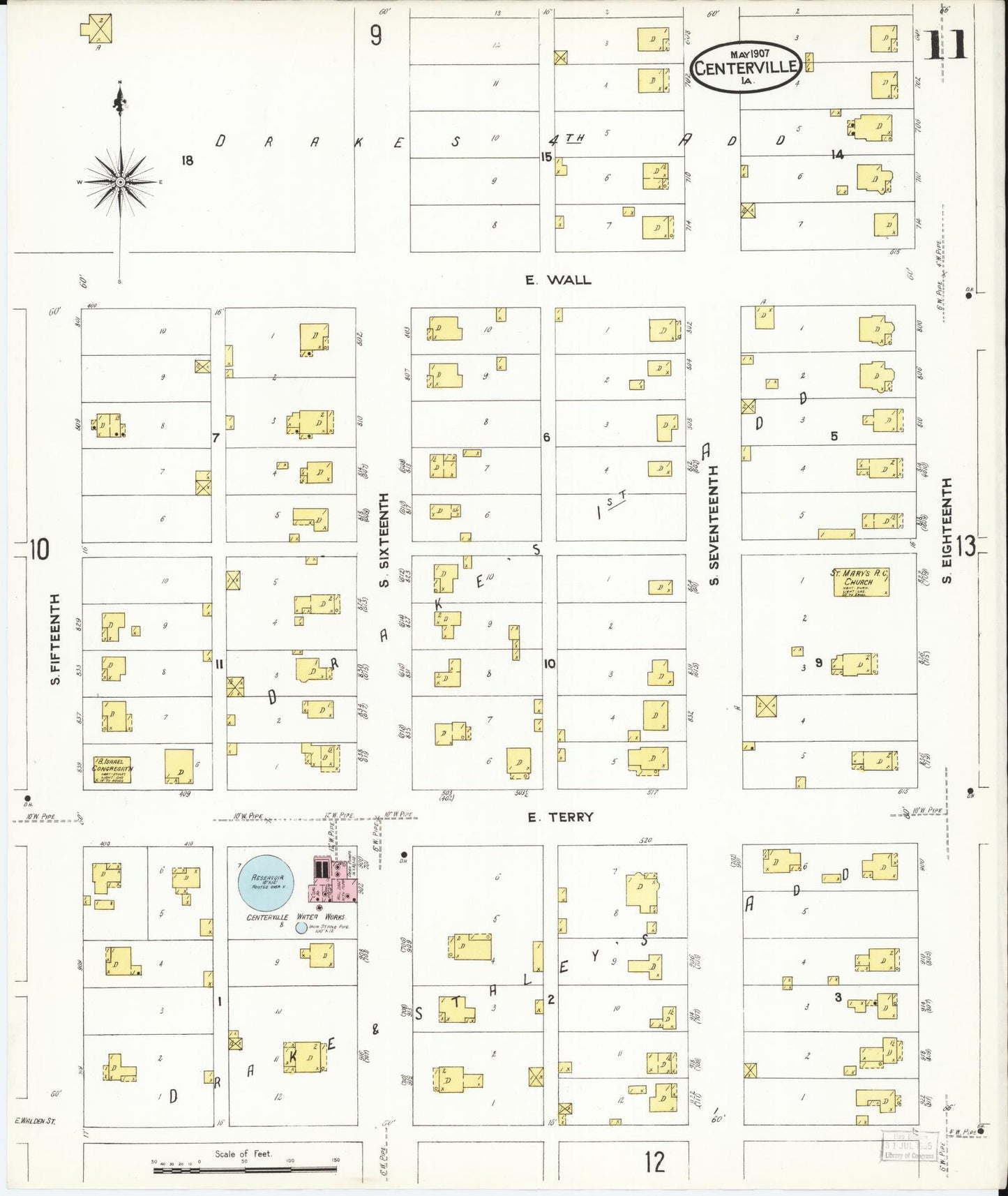 Sanborn Fire Insurance Map from Centerville, Appanoose County, Iowa (1907), Sheet #0011 - Historic Sanborn Fire Insurance Map Print, vintage old map wall art
