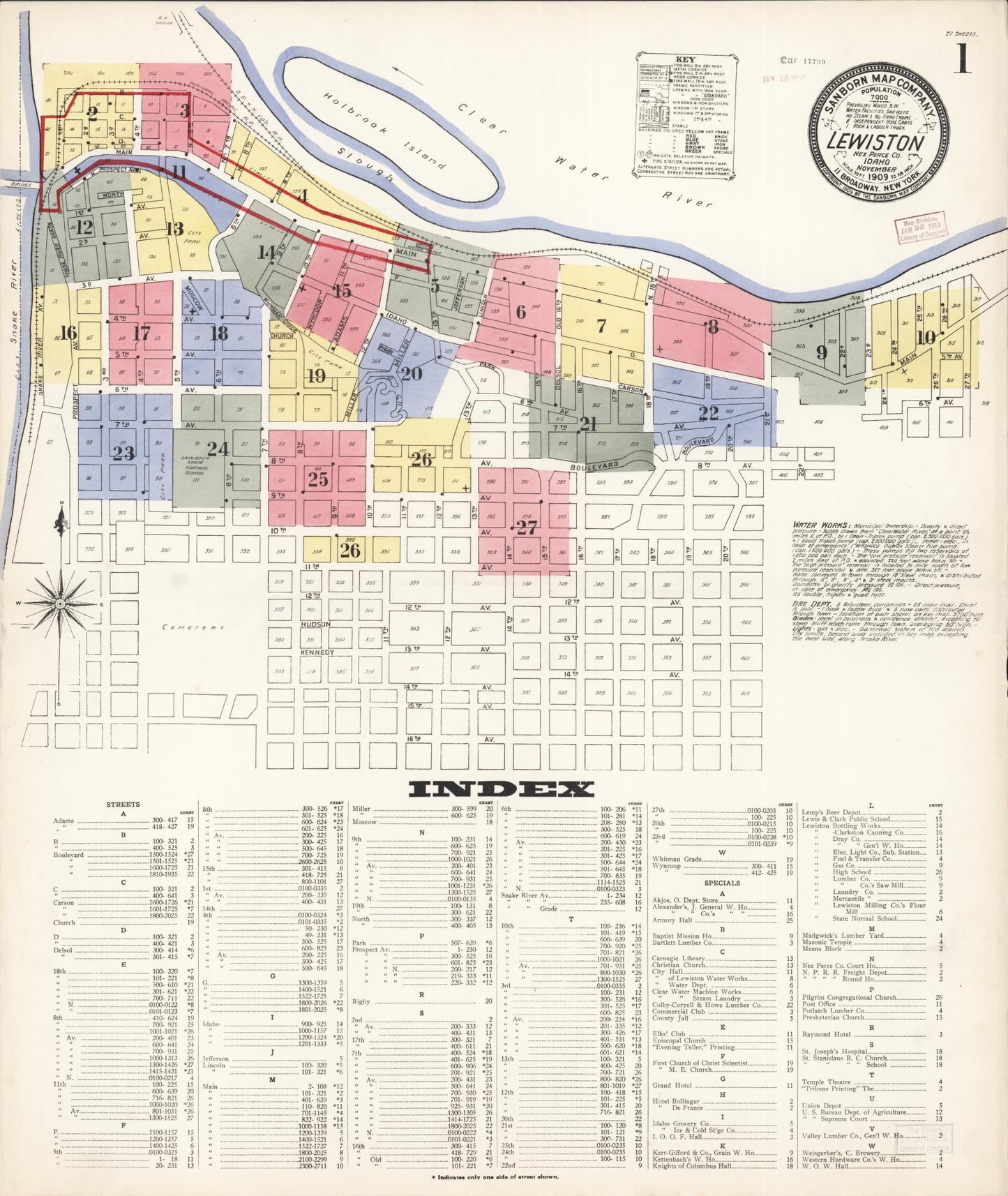 Sanborn Fire Insurance Map from Lewiston, Nez Perce County, Idaho. (1909) – Historic Sanborn Fire Insurance Map Print