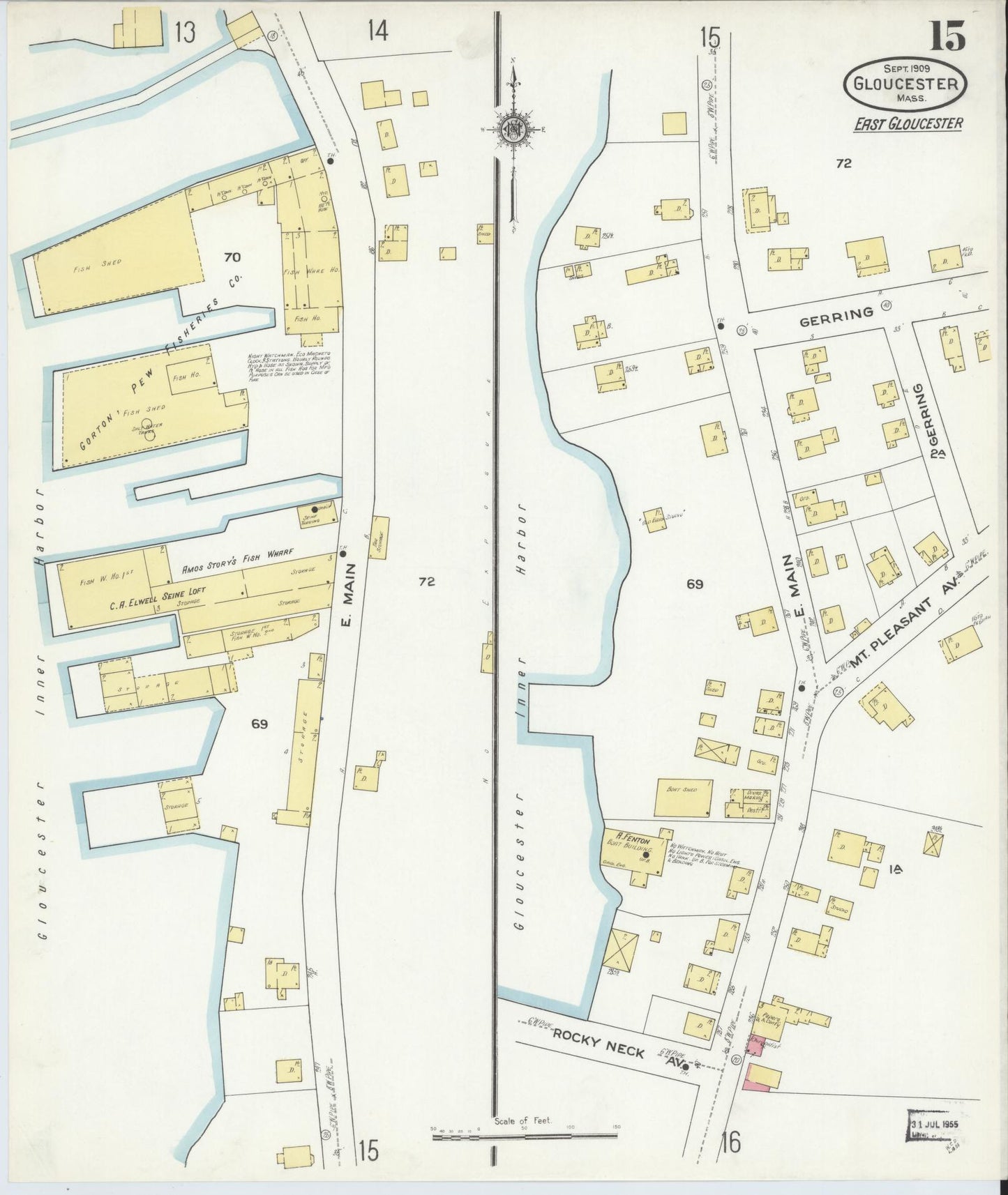 Sanborn Fire Insurance Map from Gloucester, Essex County, Massachusetts (1909), Sheet #0015 - Historic Sanborn Fire Insurance Map Print, vintage old map wall art, antique decor, genealogy gift, Massachusetts Massachusetts map