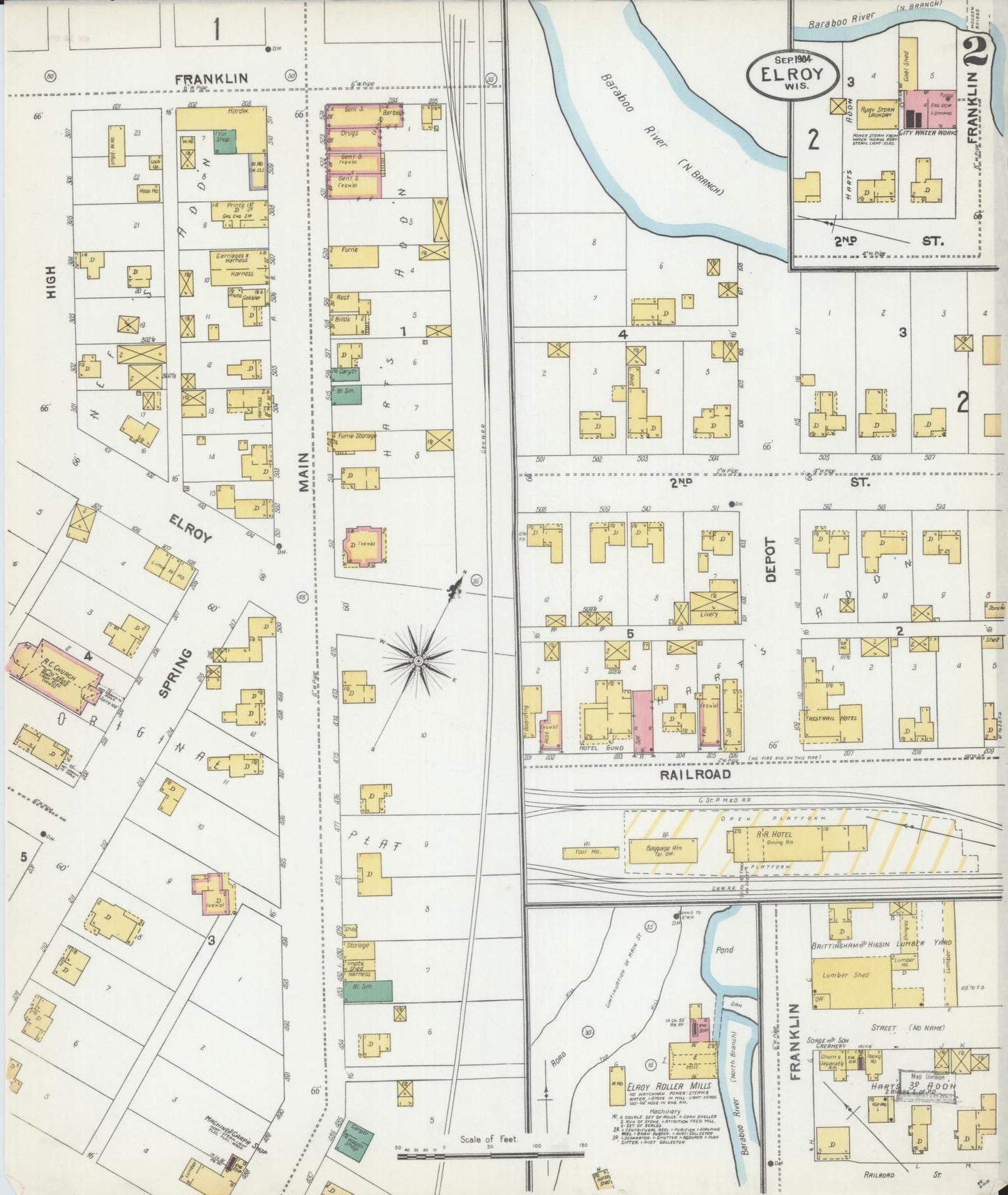 Sanborn Fire Insurance Map from Elroy, Juneau County, Wisconsin (1904), Sheet #0002 - Historic Sanborn Fire Insurance Map Print, vintage old map wall art, antique decor, genealogy gift, Wisconsin Wisconsin map