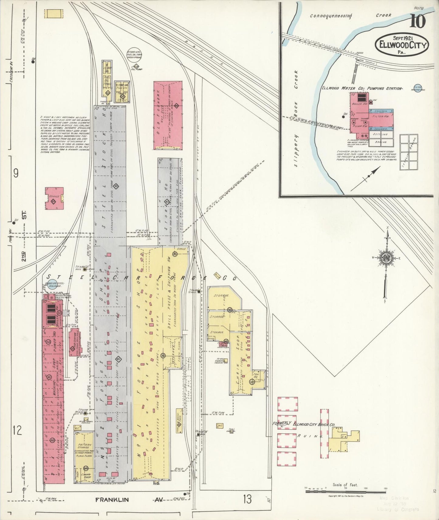 Sanborn Fire Insurance Map from Ellwood City, Lawrence County, Pennsylvania (1921), Sheet #0010 - Historic Sanborn Fire Insurance Map Print, vintage old map wall art, antique decor, genealogy gift, Pennsylvania Pennsylvania map