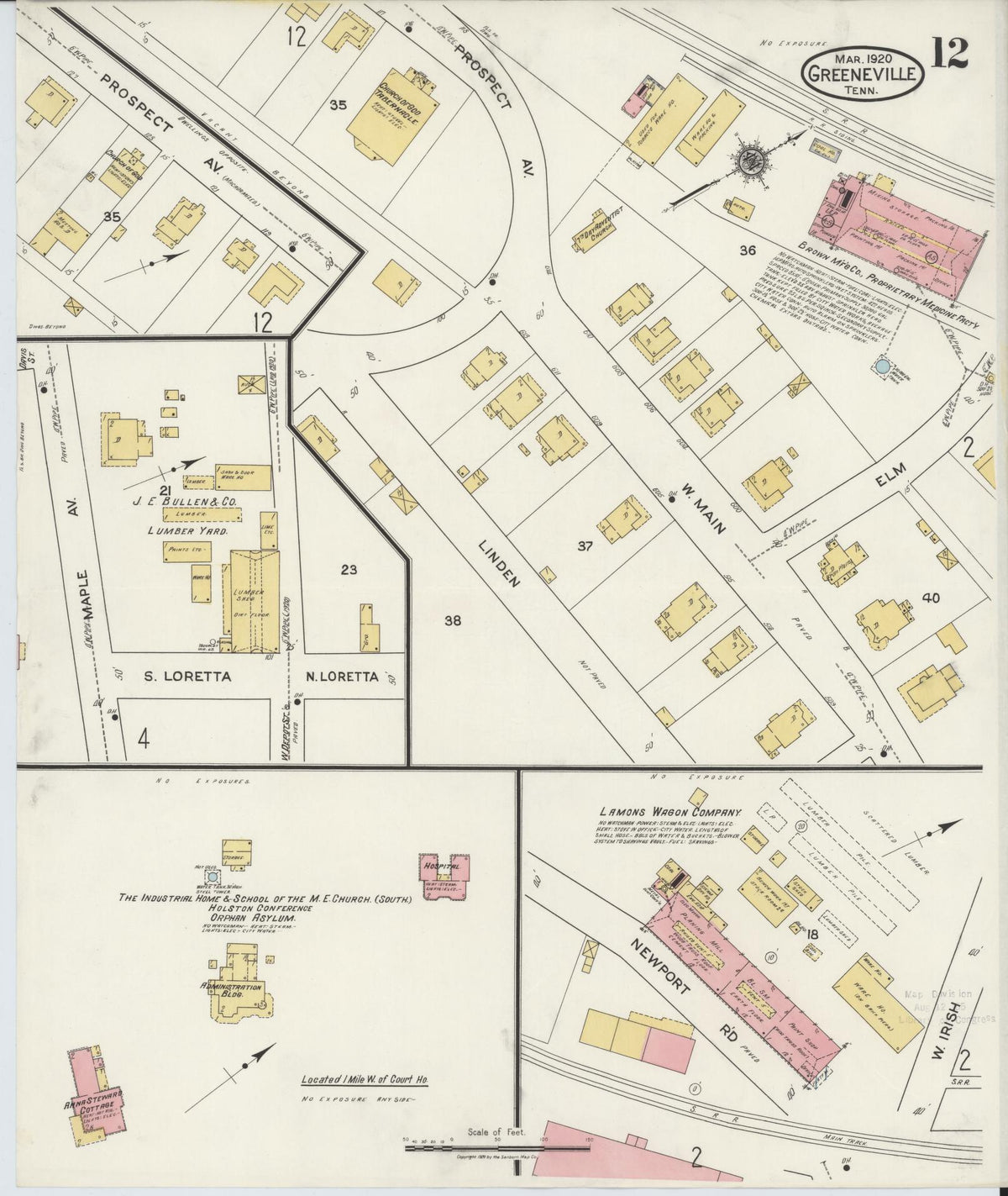 Sanborn Fire Insurance Map from Greeneville, Greene County, Tennessee (1920), Sheet #0012 - Complete Map Set gallery image, historic Sanborn map, vintage wall art, Tennessee Tennessee