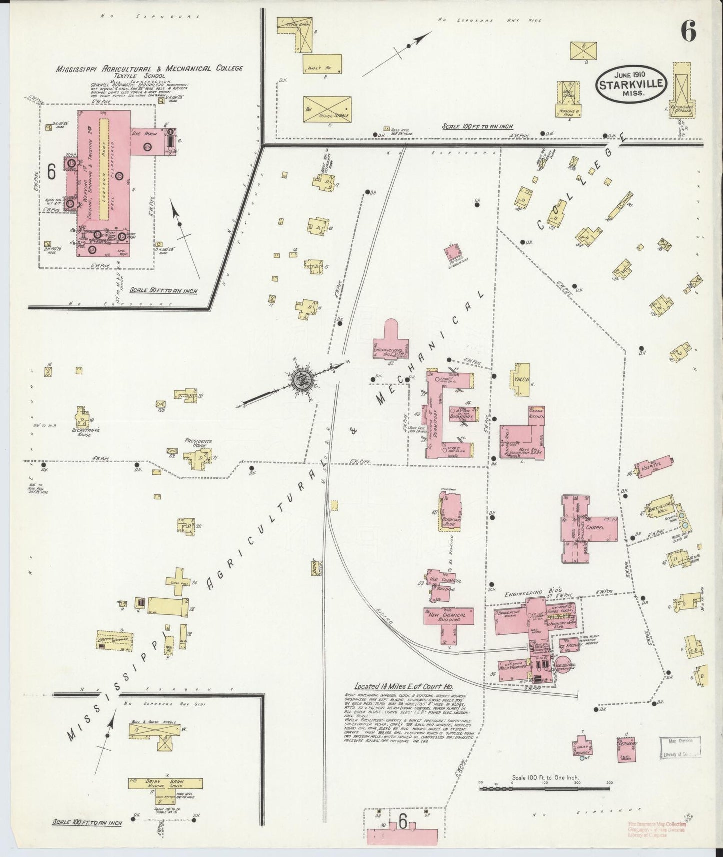 Sanborn Fire Insurance Map from Starkville, Oktibbeha County, Mississippi (1910), Sheet #0006 - Historic Sanborn Fire Insurance Map Print, vintage old map wall art, antique decor, genealogy gift, Mississippi Mississippi map