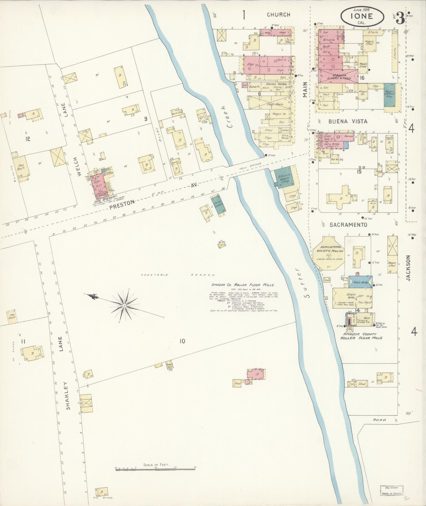 Sanborn Fire Insurance Map from Ione, Amador County, California (1898), Sheet #0003 - Historic Sanborn Fire Insurance Map Print, vintage old map wall art, antique decor, genealogy gift, California California map