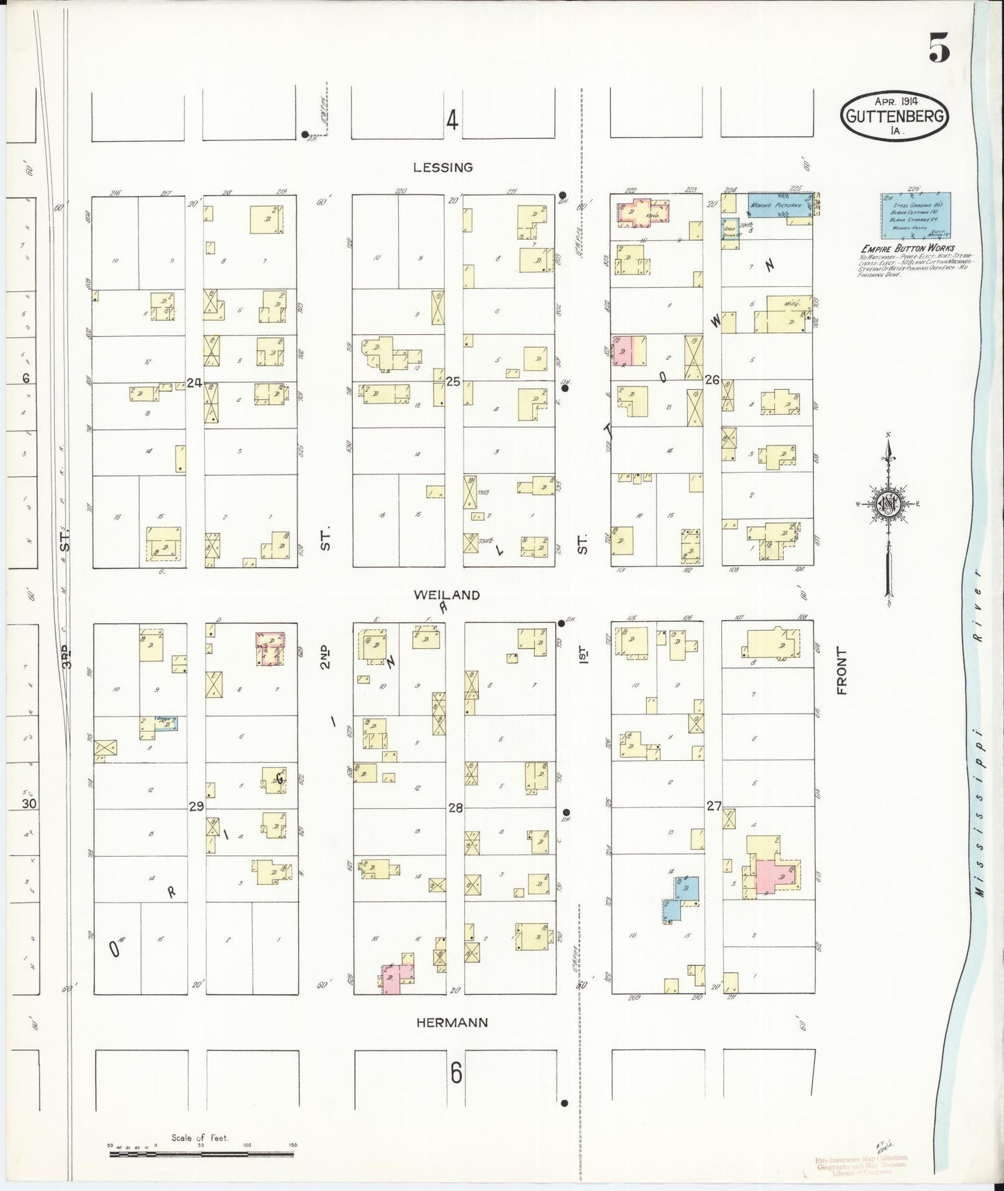 Sanborn Fire Insurance Map from Guttenberg, Clayton County, Iowa (1914), Sheet #0005 - Historic Sanborn Fire Insurance Map Print, vintage old map wall art