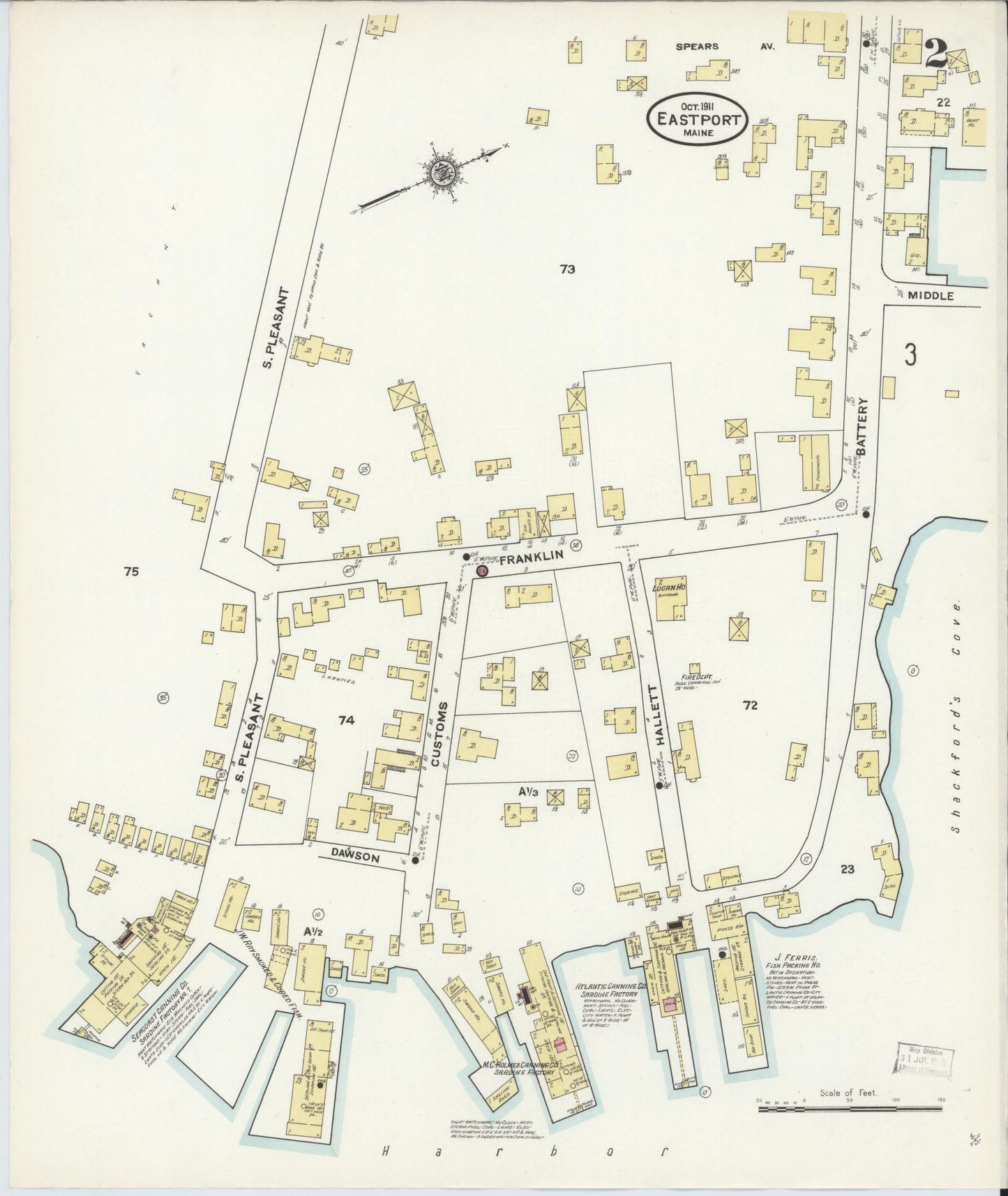 Sanborn Fire Insurance Map from Eastport, Washington County, Maine (1911), Sheet #0002 - Historic Sanborn Fire Insurance Map Print, vintage old map wall art, antique decor, genealogy gift, Maine Maine map