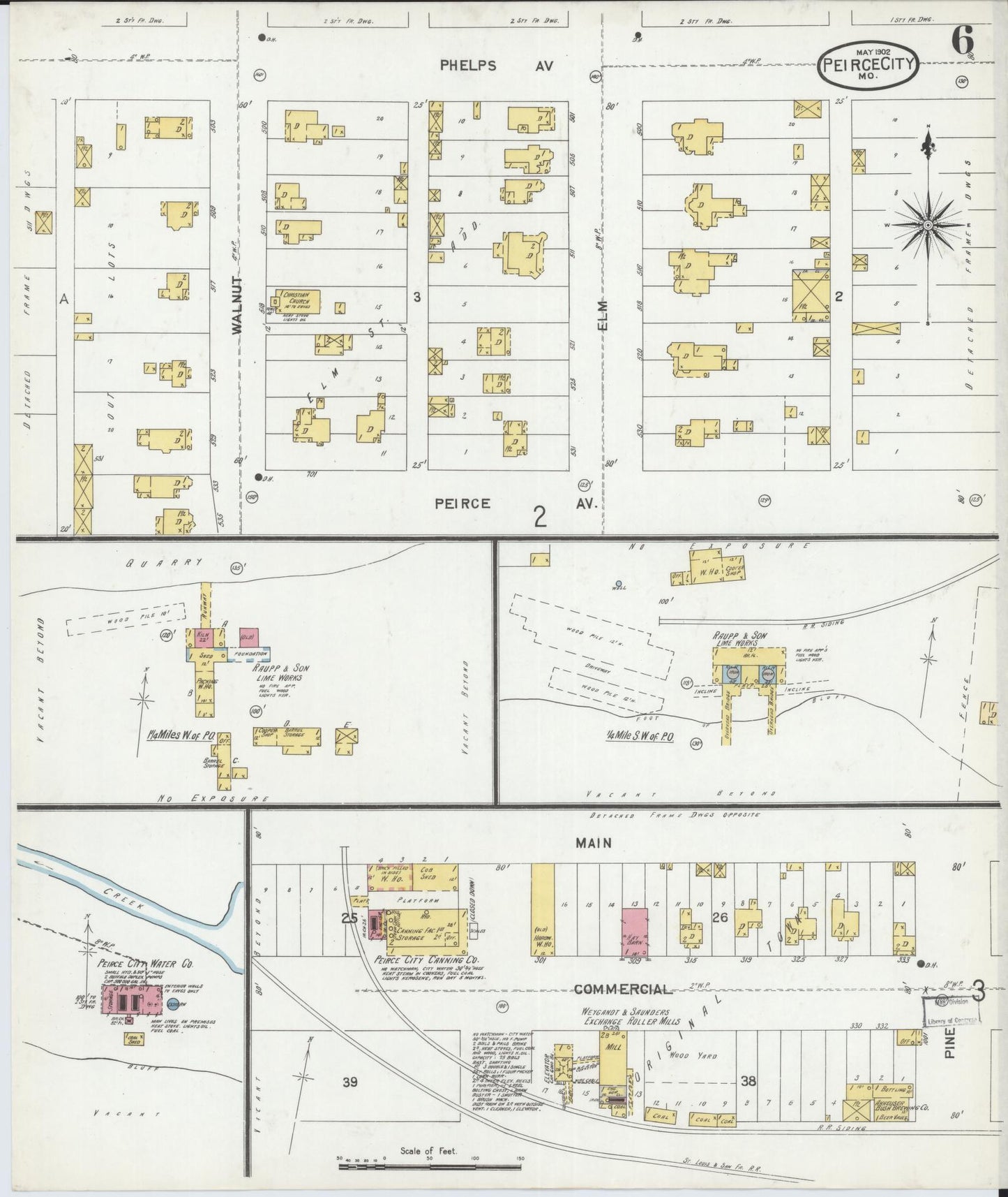 Sanborn Fire Insurance Map from Pierce City, Lawrence County, Missouri (1902), Sheet #0006 - Historic Sanborn Fire Insurance Map Print, vintage old map wall art, antique decor, genealogy gift, Missouri Missouri map