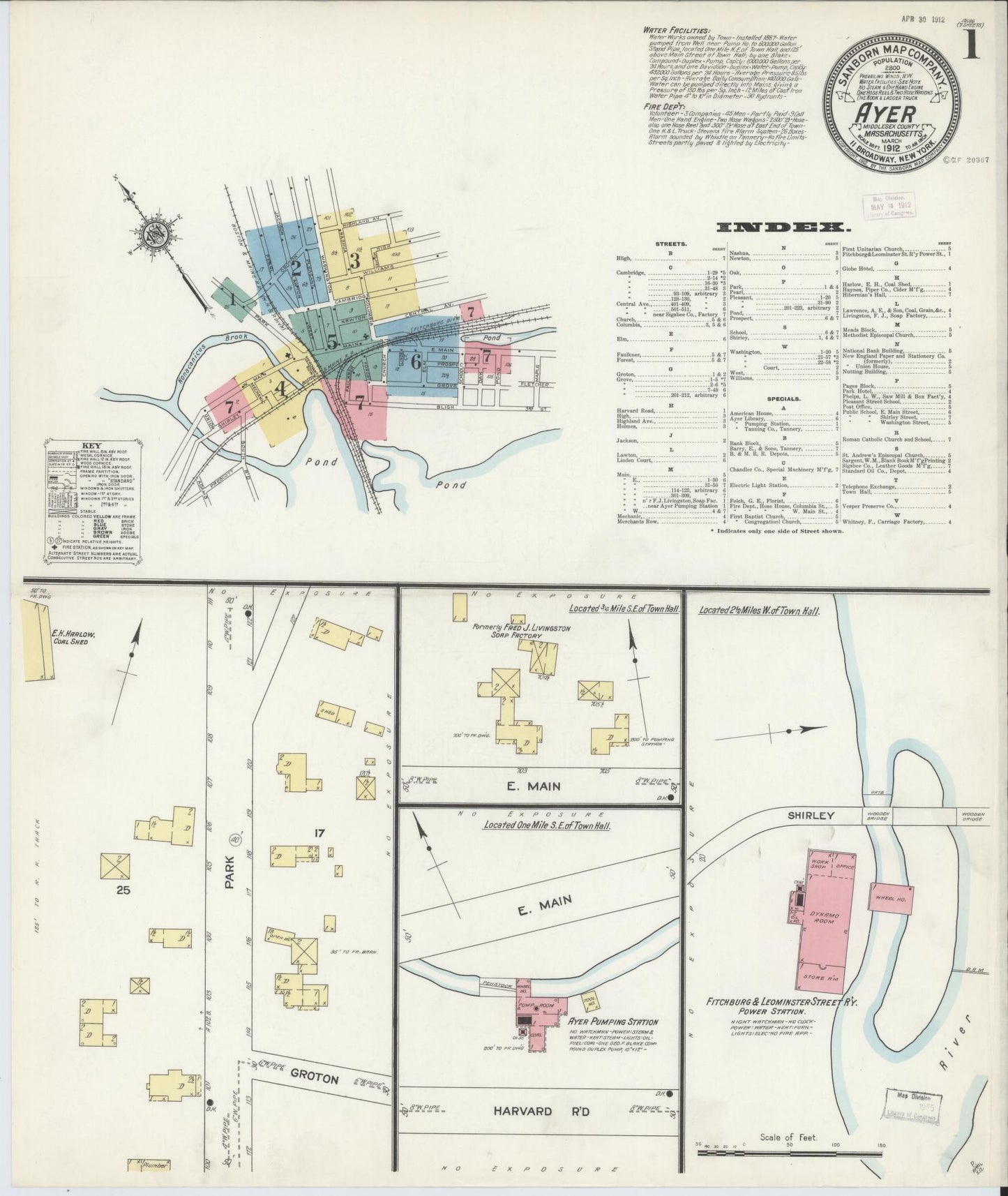 Sanborn Fire Insurance Map from Ayer, Middlesex County, Massachusetts (1912), Sheet #0001 - Historic Sanborn Fire Insurance Map Print, vintage old map wall art, antique decor, genealogy gift, Massachusetts Massachusetts map