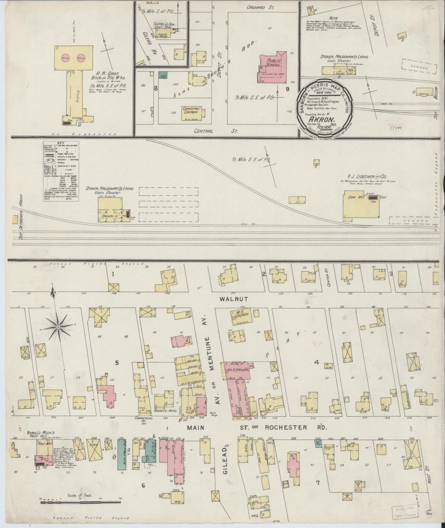 Sanborn Fire Insurance Map from Akron, Fulton County, Indiana (1896), Sheet #0001 - Historic Sanborn Fire Insurance Map Print, vintage old map wall art, antique decor, genealogy gift, Indiana Indiana map