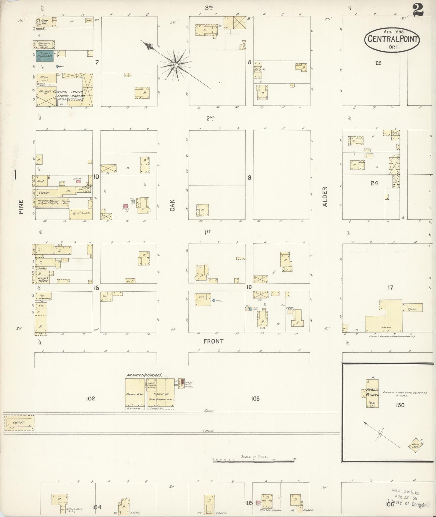 Sanborn Fire Insurance Map from Central Point, Jackson County, Oregon (1898), Sheet #0002 - Historic Sanborn Fire Insurance Map Print, vintage old map wall art, antique decor, genealogy gift, Oregon Oregon map