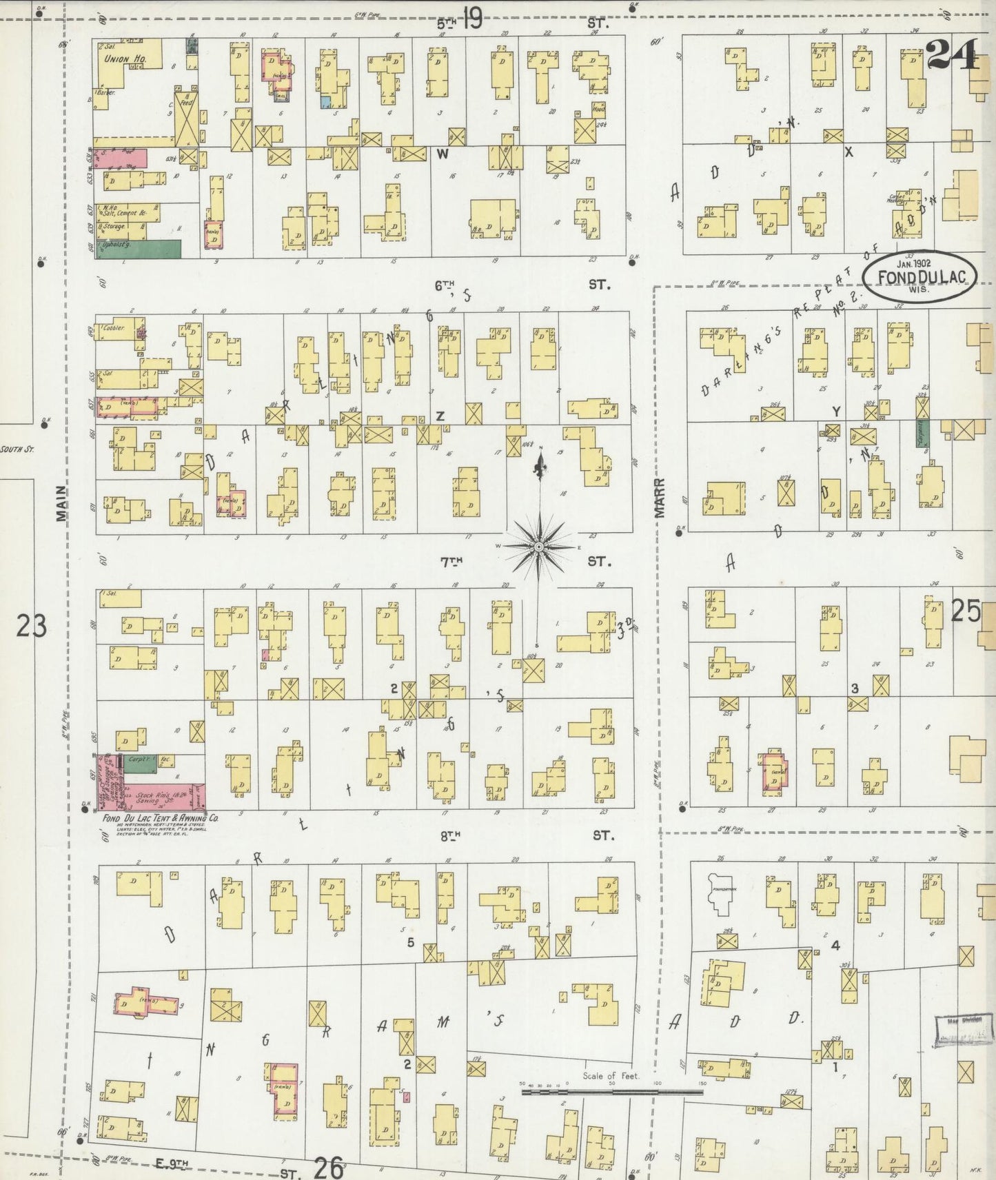 Sanborn Fire Insurance Map from Fond du Lac, Fond du Lac County, Wisconsin (1902), Sheet #0024 - Historic Sanborn Fire Insurance Map Print, vintage old map wall art, antique decor, genealogy gift, Wisconsin Wisconsin map