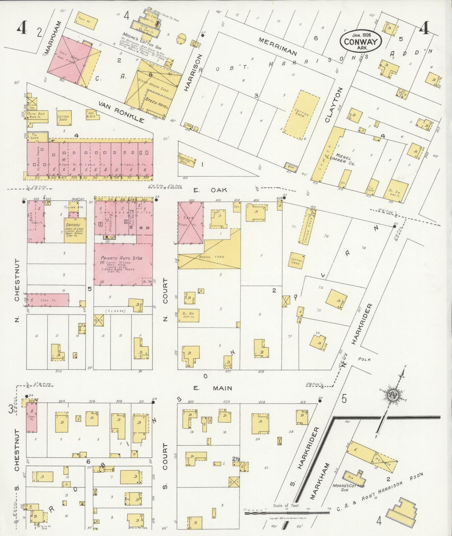 Sanborn Fire Insurance Map from Conway, Faulkner County, Arkansas (1926), Sheet #0004 - Historic Sanborn Fire Insurance Map Print, vintage old map wall art, antique decor, genealogy gift, Arkansas Arkansas map