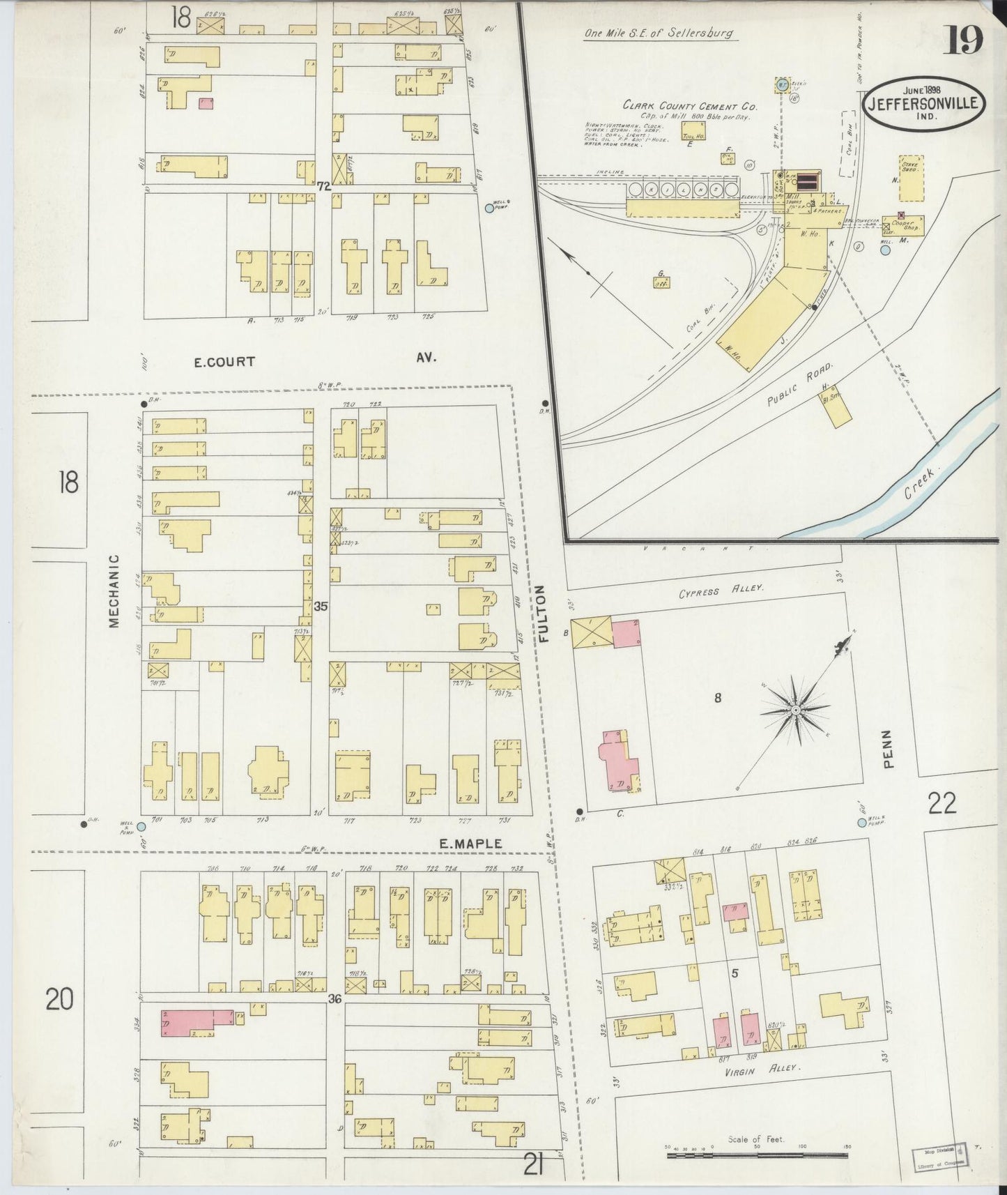 Sanborn Fire Insurance Map from Jeffersonville, Clark County, Indiana (1898), Sheet #0019 - Historic Sanborn Fire Insurance Map Print, vintage old map wall art, antique decor, genealogy gift, Indiana Indiana map