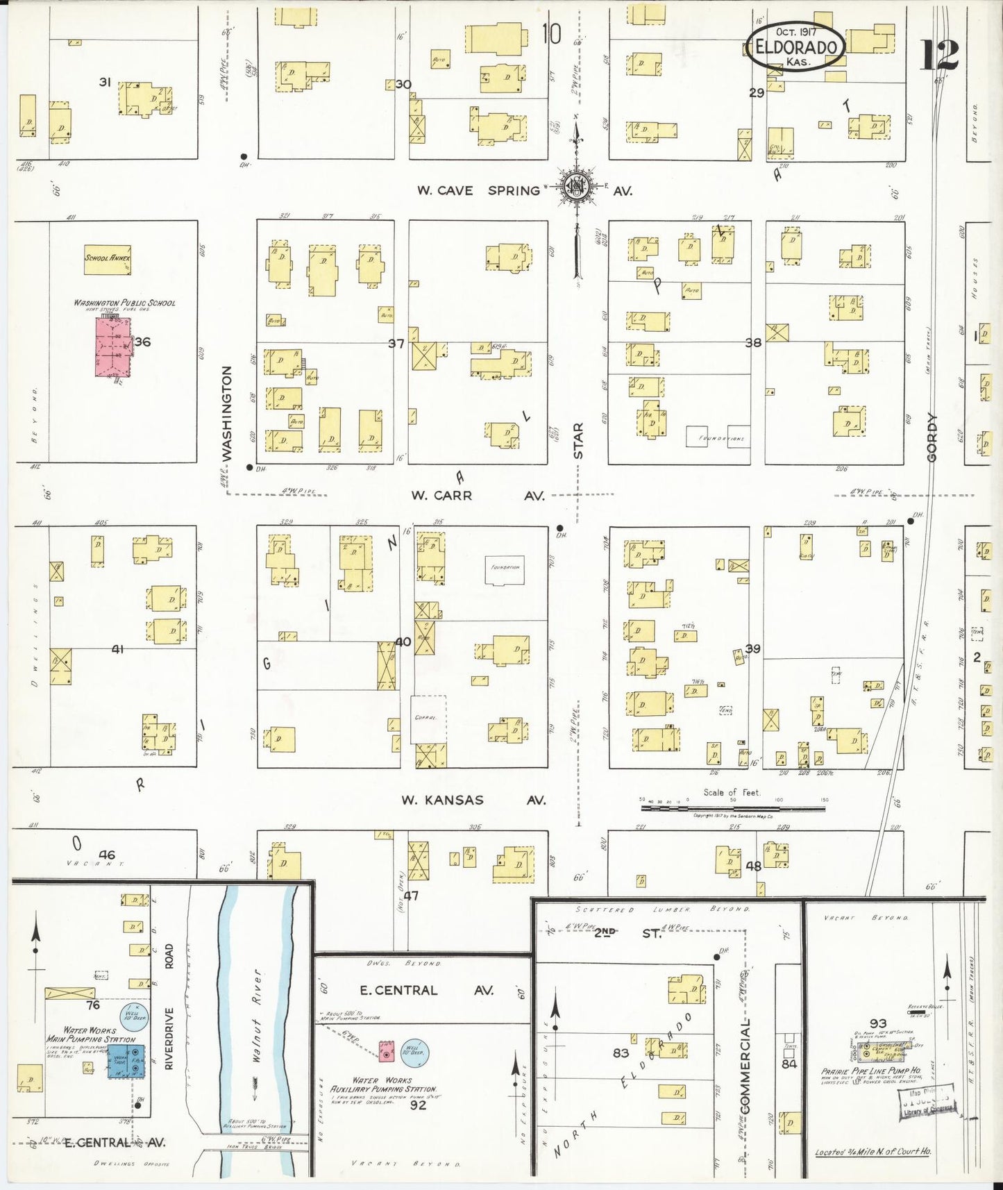 Sanborn Fire Insurance Map from El Dorado, Butler County, Kansas (1917), Sheet #0012 - Complete Map Set gallery image, historic Sanborn map, vintage wall art, Kansas Kansas
