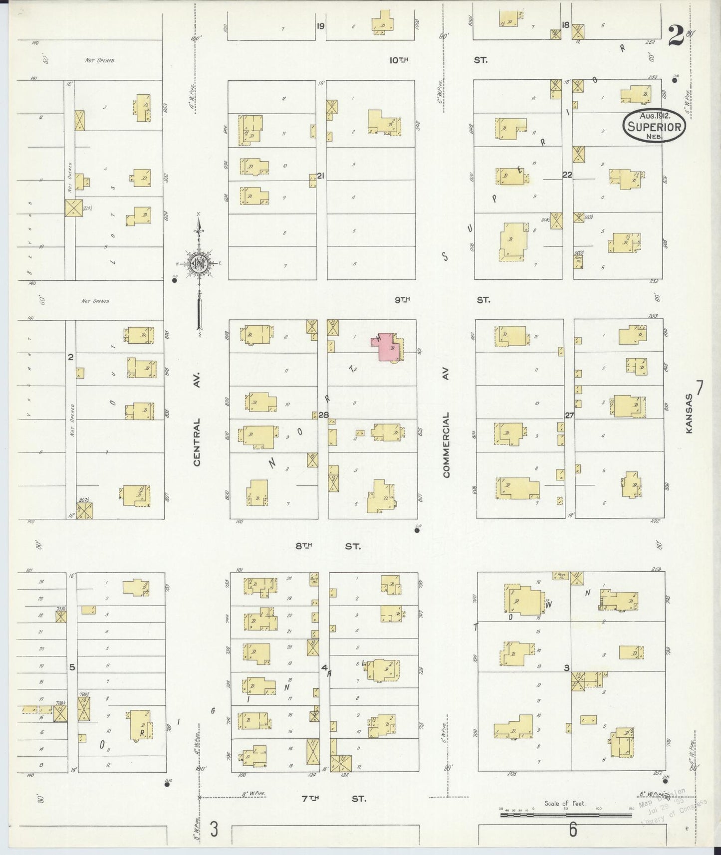 Sanborn Fire Insurance Map from Superior, Nuckolls County, Nebraska (1912), Sheet #0002 - Historic Sanborn Fire Insurance Map Print, vintage old map wall art, antique decor, genealogy gift, Nebraska Nebraska map