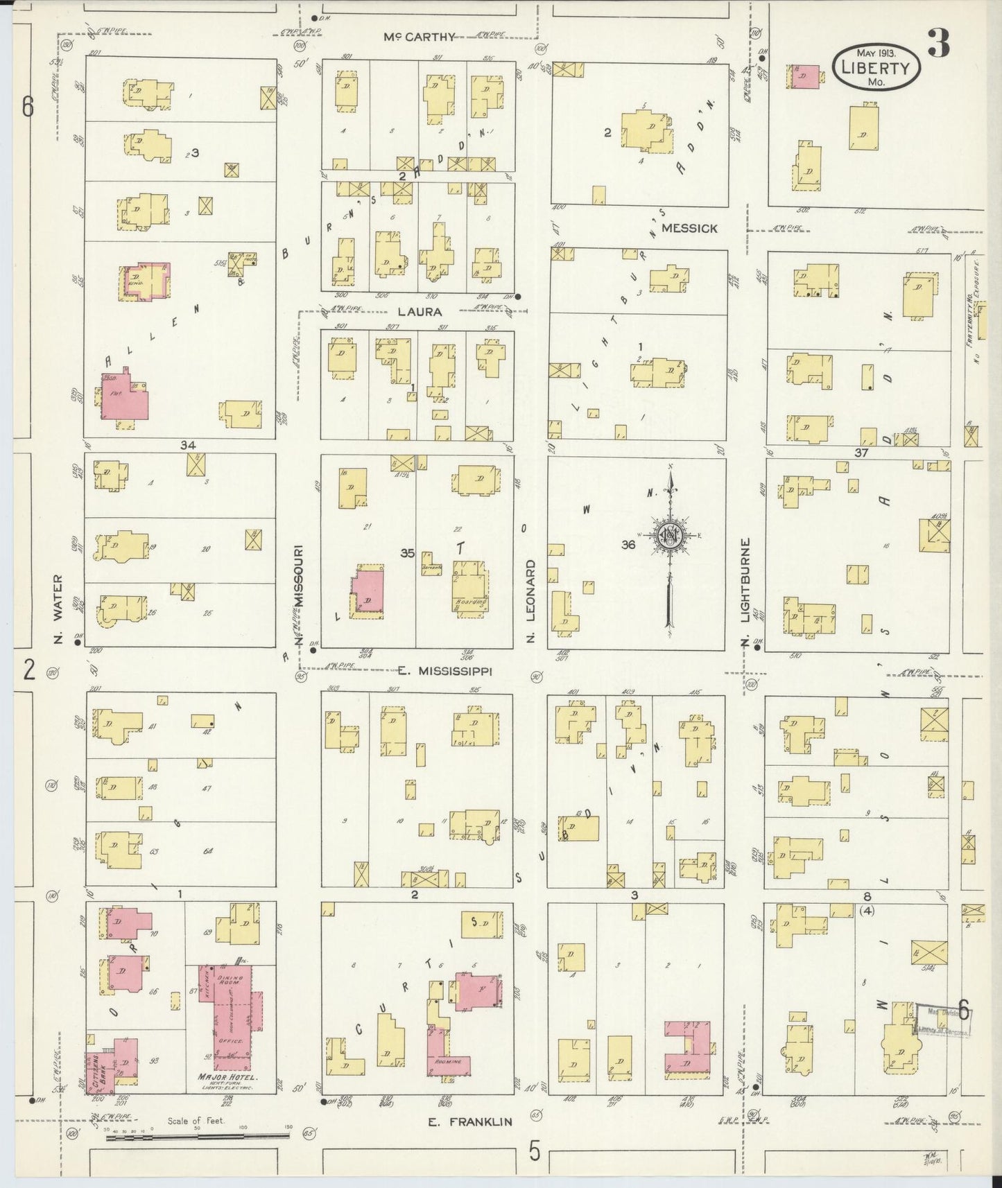 Sanborn Fire Insurance Map from Liberty, Clay County, Missouri (1913), Sheet #0003 - Historic Sanborn Fire Insurance Map Print, vintage old map wall art, antique decor, genealogy gift, Missouri Missouri map