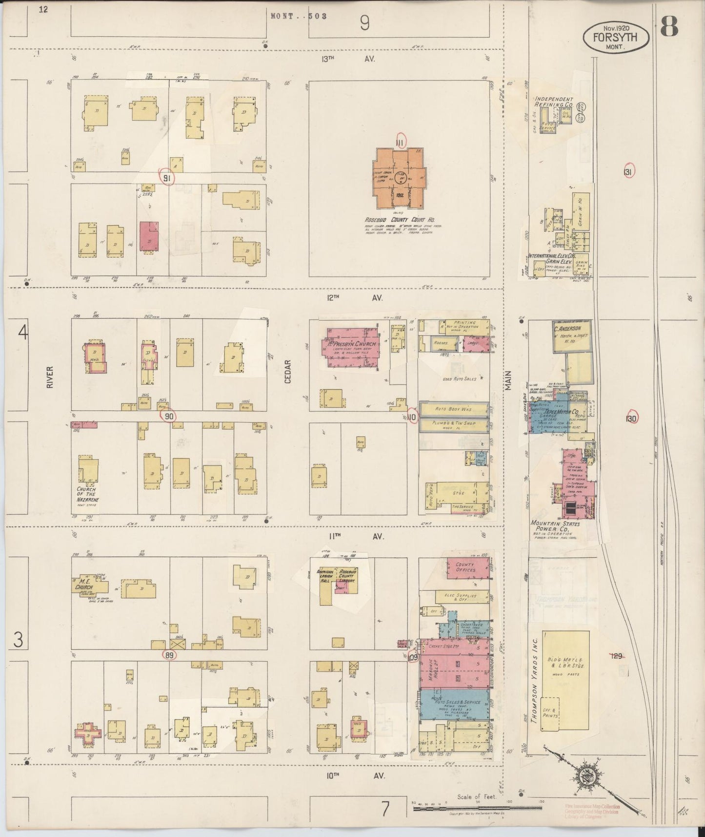 Sanborn Fire Insurance Map from Forsyth, Rosebud County, Montana (1941), Sheet #0008 - Historic Sanborn Fire Insurance Map Print, vintage old map wall art, antique decor, genealogy gift, Montana Montana map