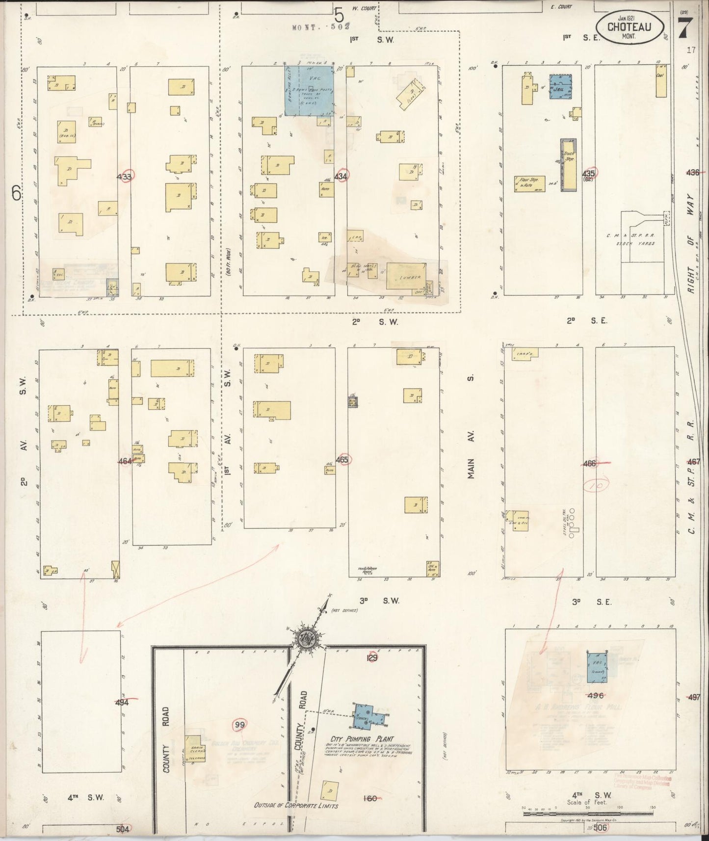 Sanborn Fire Insurance Map from Choteau, Teton County, Montana (1943), Sheet #0007 - Historic Sanborn Fire Insurance Map Print, vintage old map wall art, antique decor, genealogy gift, Montana Montana map