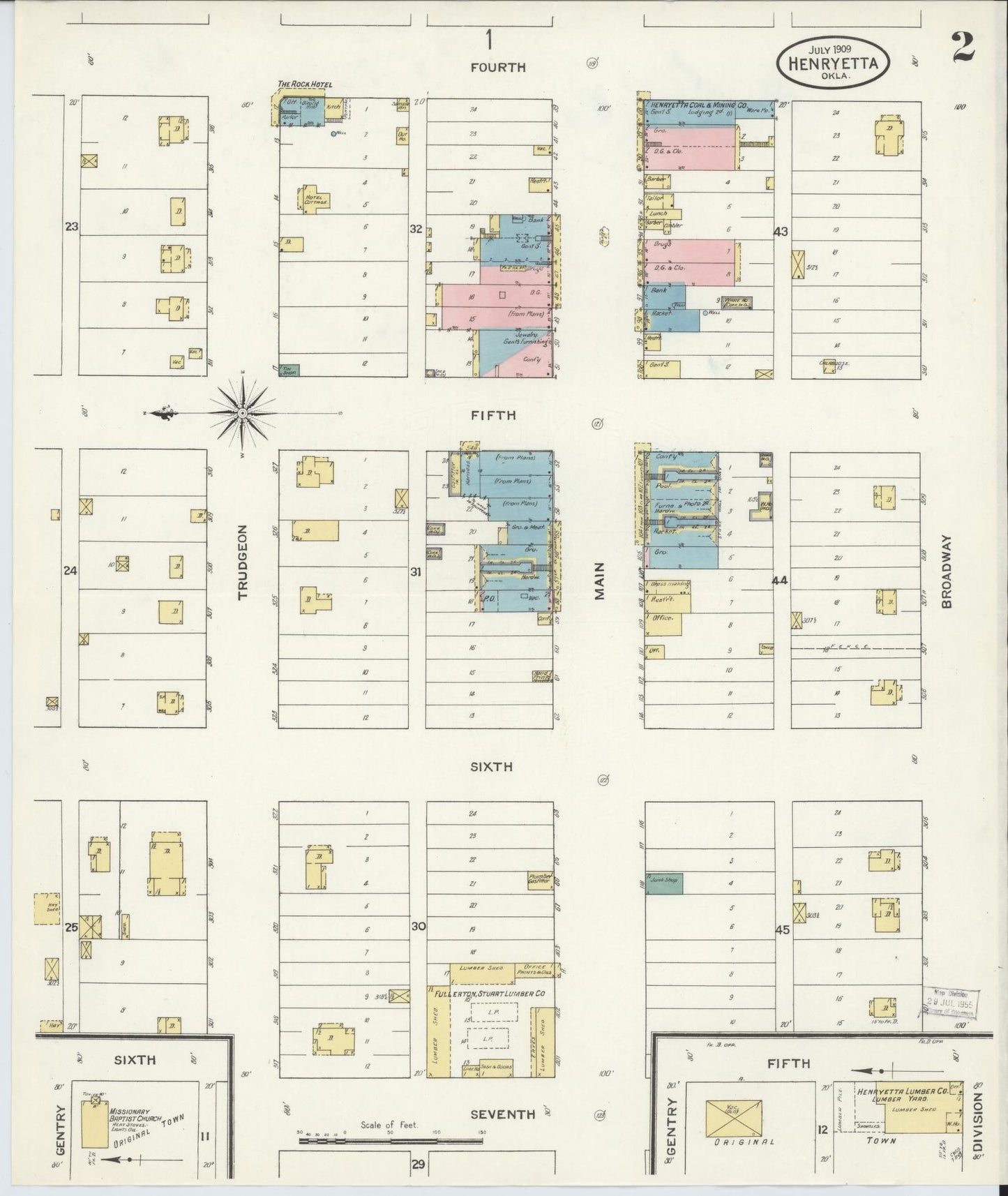 Sanborn Fire Insurance Map from Henryetta, Okmulgee County, Oklahoma (1909), Sheet #0002 - Historic Sanborn Fire Insurance Map Print, vintage old map wall art, antique decor, genealogy gift, Oklahoma Oklahoma map