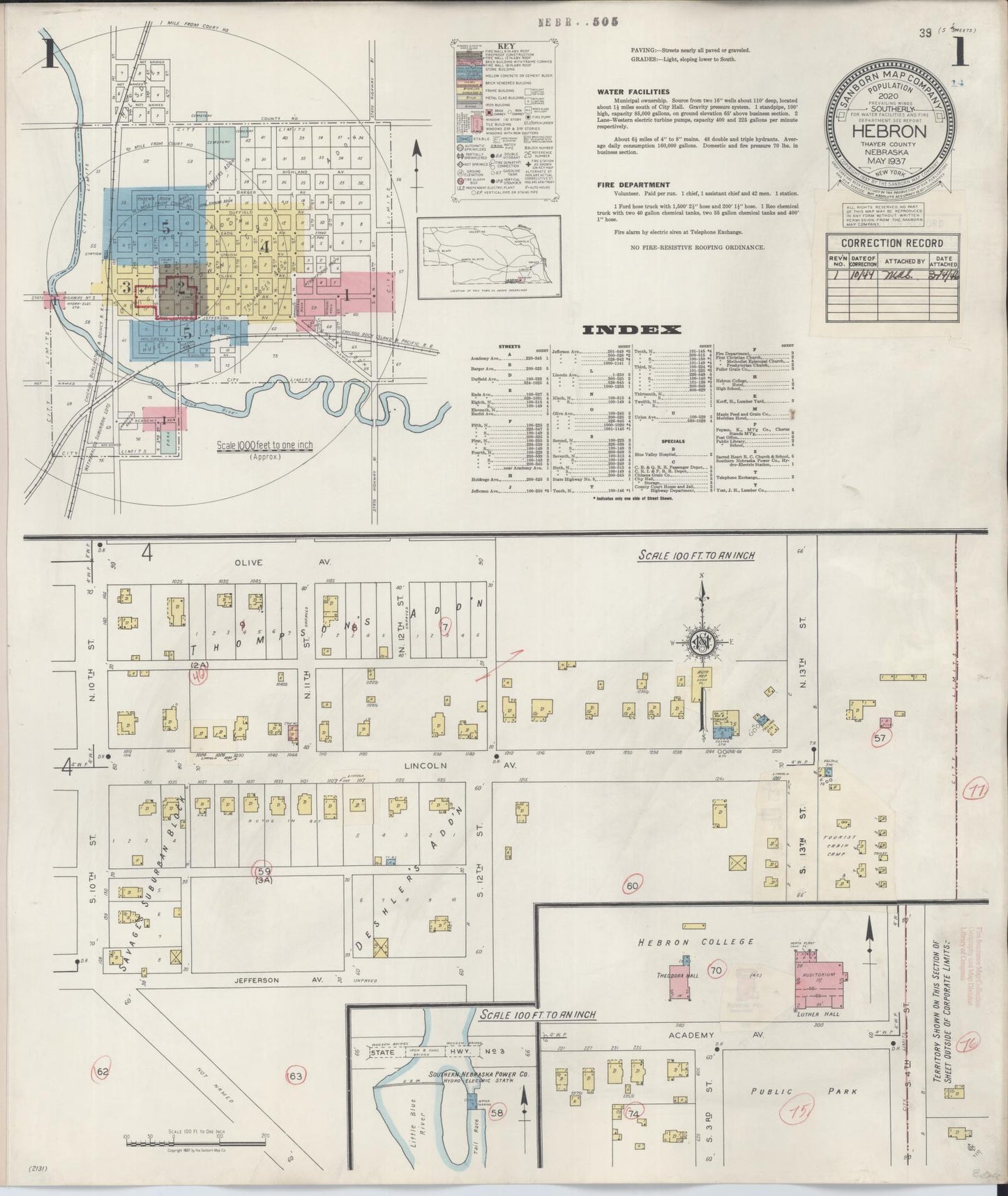 Sanborn Fire Insurance Map from Hebron, Thayer County, Nebraska. (1944) – Historic Sanborn Fire Insurance Map Print
