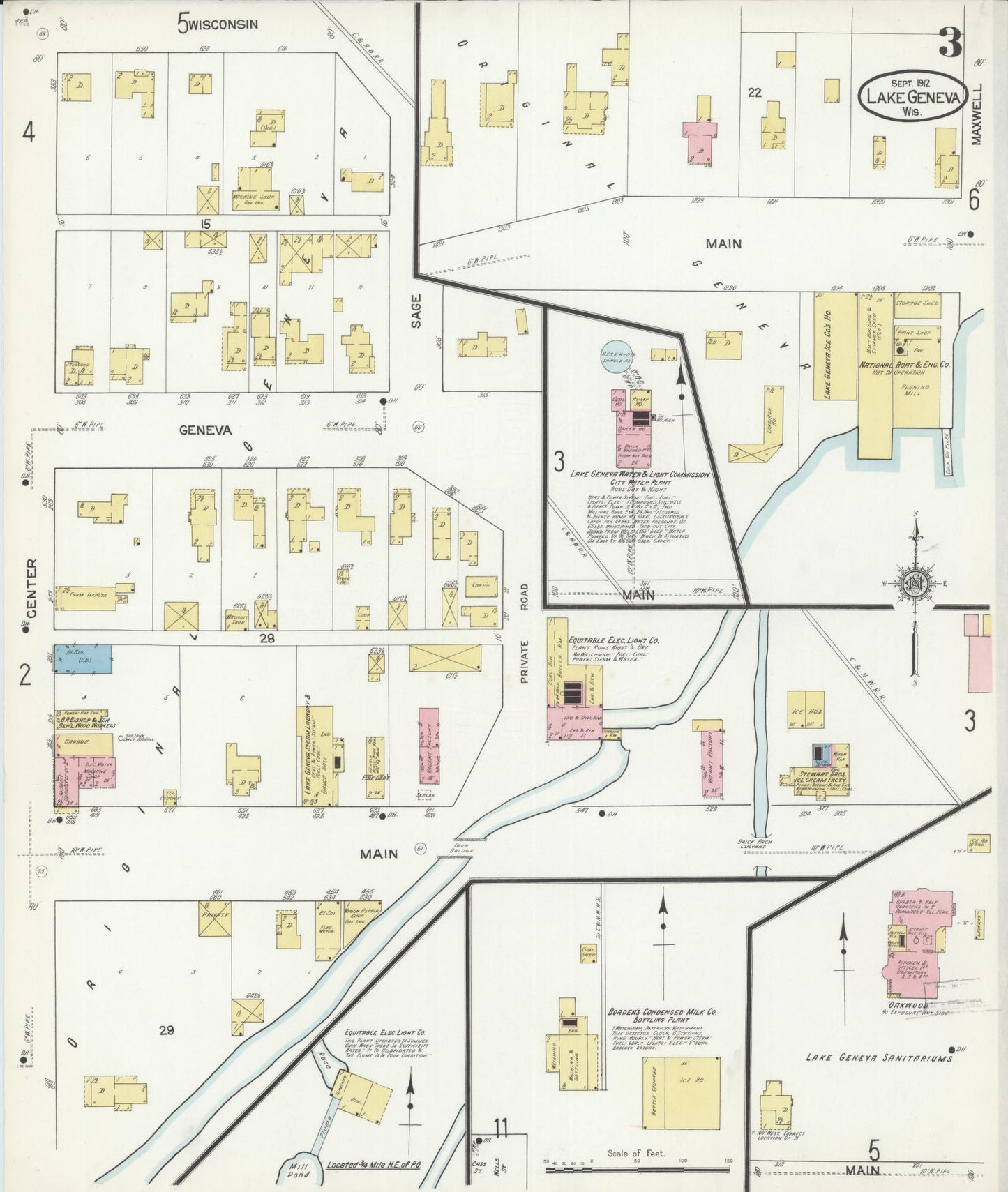 Sanborn Fire Insurance Map from Lake Geneva, Walworth County, Wisconsin (1912), Sheet #0003 - Historic Sanborn Fire Insurance Map Print, vintage old map wall art, antique decor, genealogy gift, Wisconsin Wisconsin map