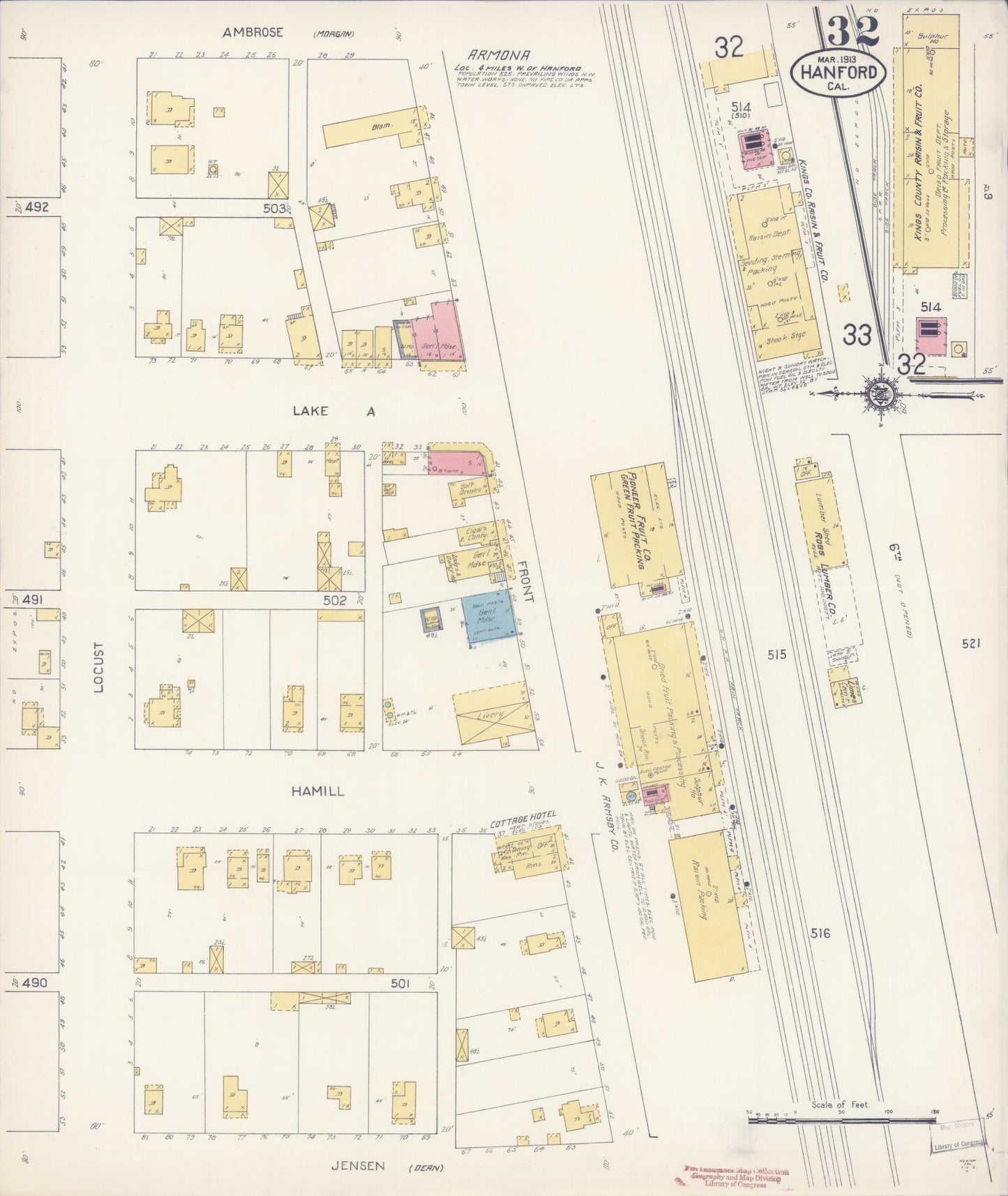 Sanborn Fire Insurance Map from Hanford, Kings County, California (1913), Sheet #0032 - Historic Sanborn Fire Insurance Map Print, vintage old map wall art, antique decor, genealogy gift, California California map
