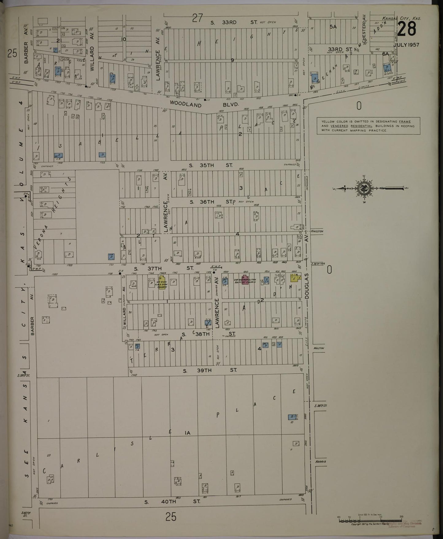 Sanborn Fire Insurance Map from Kansas City, Wyandotte County, Kansas (1957), Sheet #0028 - Historic Sanborn Fire Insurance Map Print, vintage old map wall art, antique decor, genealogy gift, Kansas Kansas map