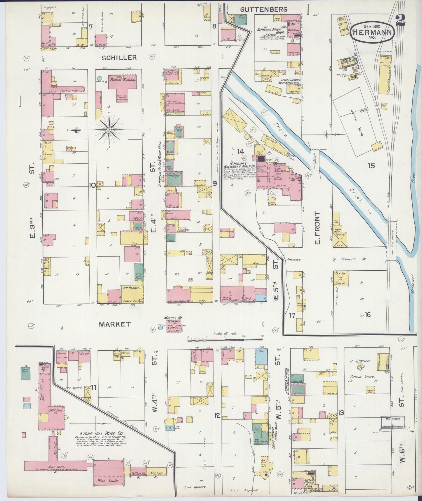 Sanborn Fire Insurance Map from Hermann, Gasconade County, Missouri (1892), Sheet #0002 - Complete Map Set gallery image, historic Sanborn map, vintage wall art, Missouri Missouri