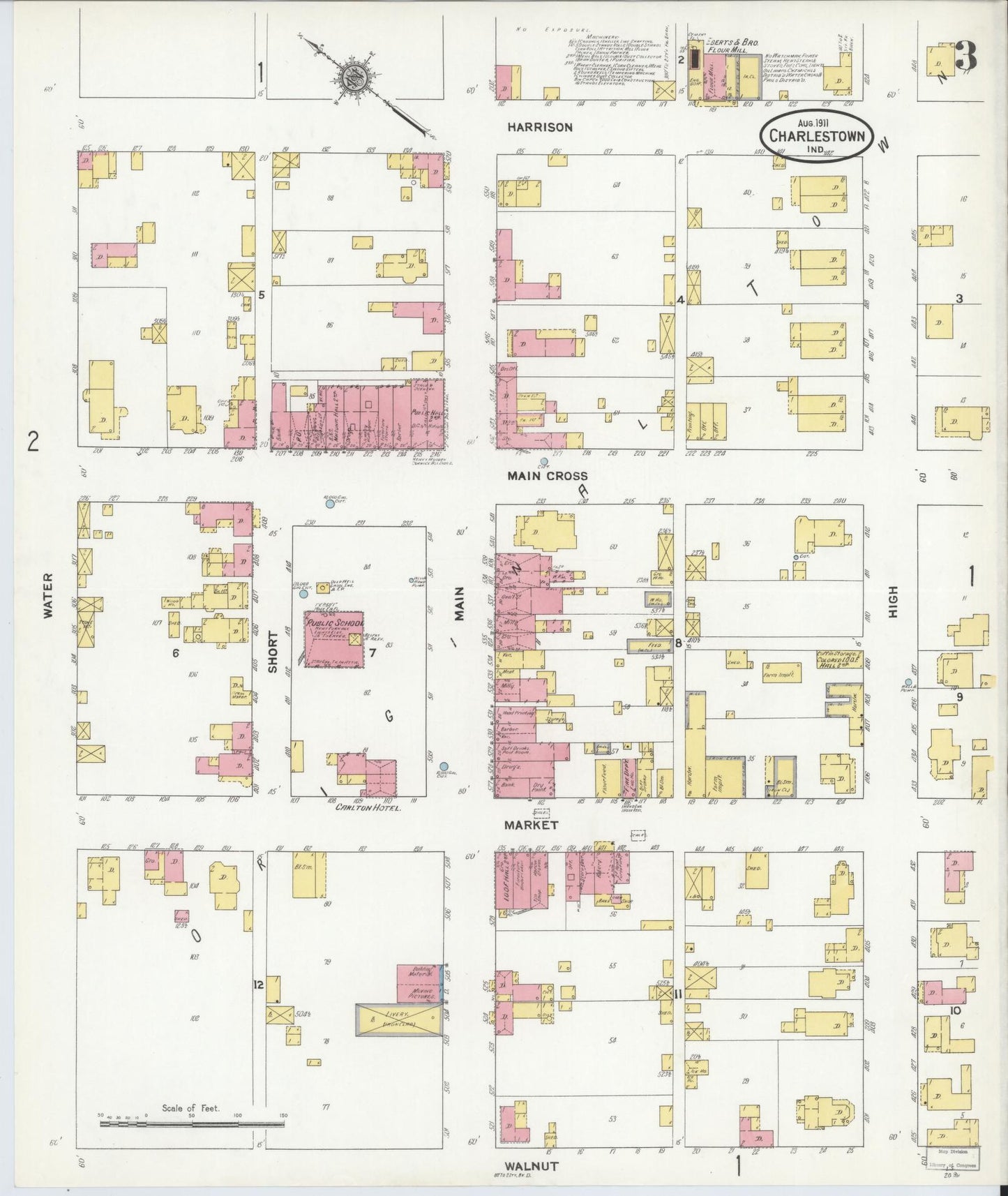 Sanborn Fire Insurance Map from Charlestown, Clark County, Indiana (1911), Sheet #0003 - Complete Map Set gallery image, historic Sanborn map, vintage wall art, Indiana Indiana