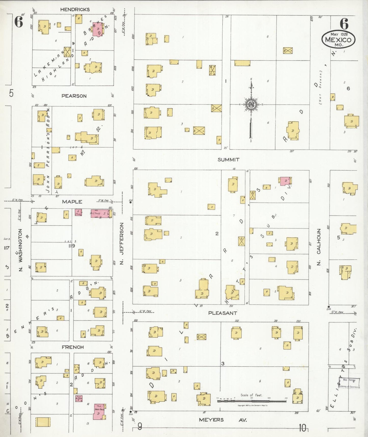 Sanborn Fire Insurance Map from Mexico, Audrain County, Missouri (1926), Sheet #0006 - Historic Sanborn Fire Insurance Map Print, vintage old map wall art, antique decor, genealogy gift, Missouri Missouri map